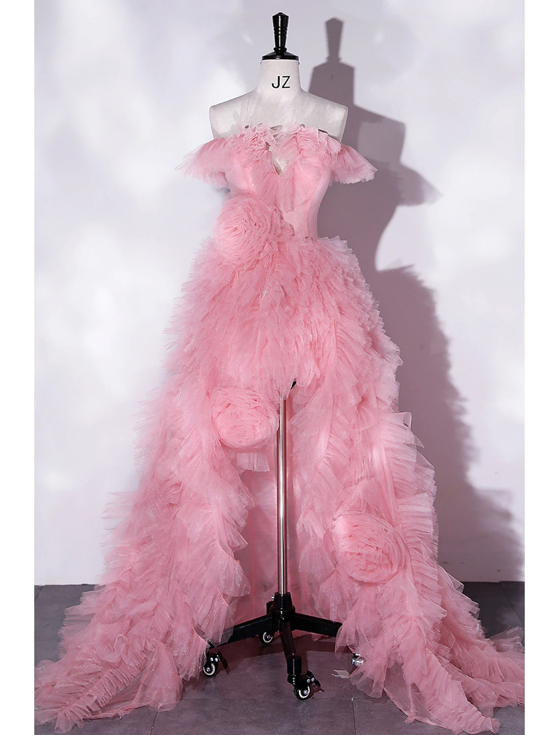 A-Line Prom Dresses Floral Dress Wedding Guest Party Wear Asymmetrical Sleeveless Off Shoulder Tulle with Slit