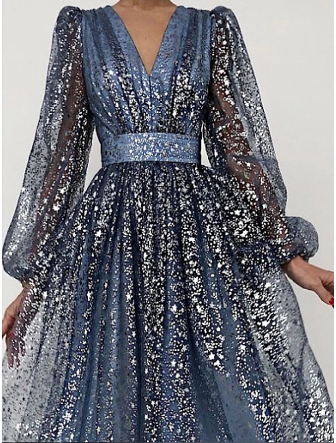 Women's Sequin Dress Party Dress Homecoming Dress Midi Dress Light Pink Pink Blue Long Sleeve Pure Color Sequins Spring Fall Winter V Neck Fashion Winter Dress Wedding Guest Birthday