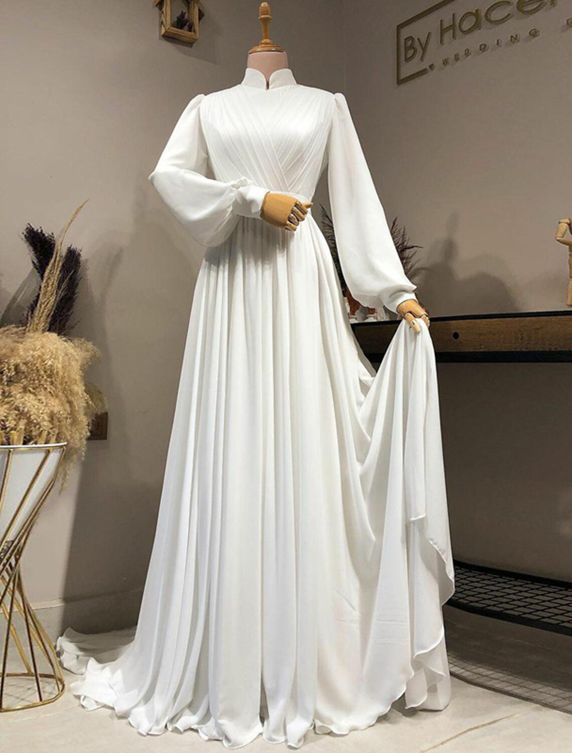 Hall Vintage 1940s / 1950s Casual Fall Wedding Dresses A-Line High Nec –  Amzcw Dress