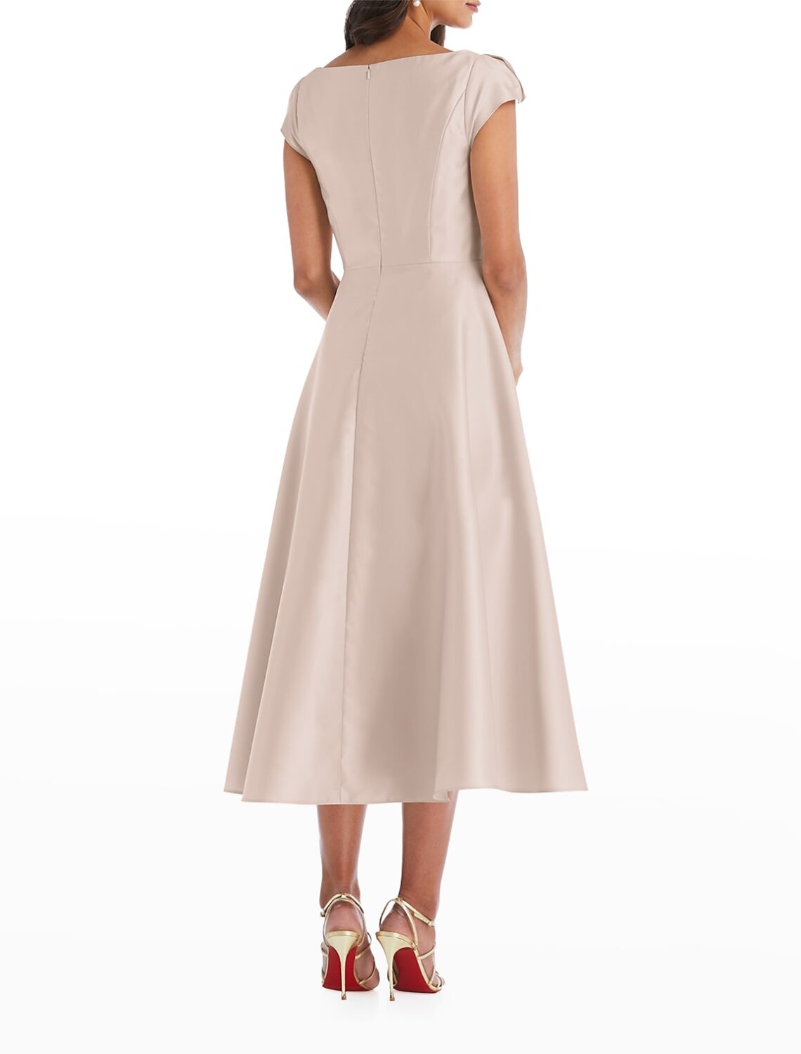 Vestidos de cóctel de corte A, vestido minimalista, para invitados de boda, de compromiso, largo hasta la rodilla, manga corta, escote redondo, satén italiano con drapeado.
