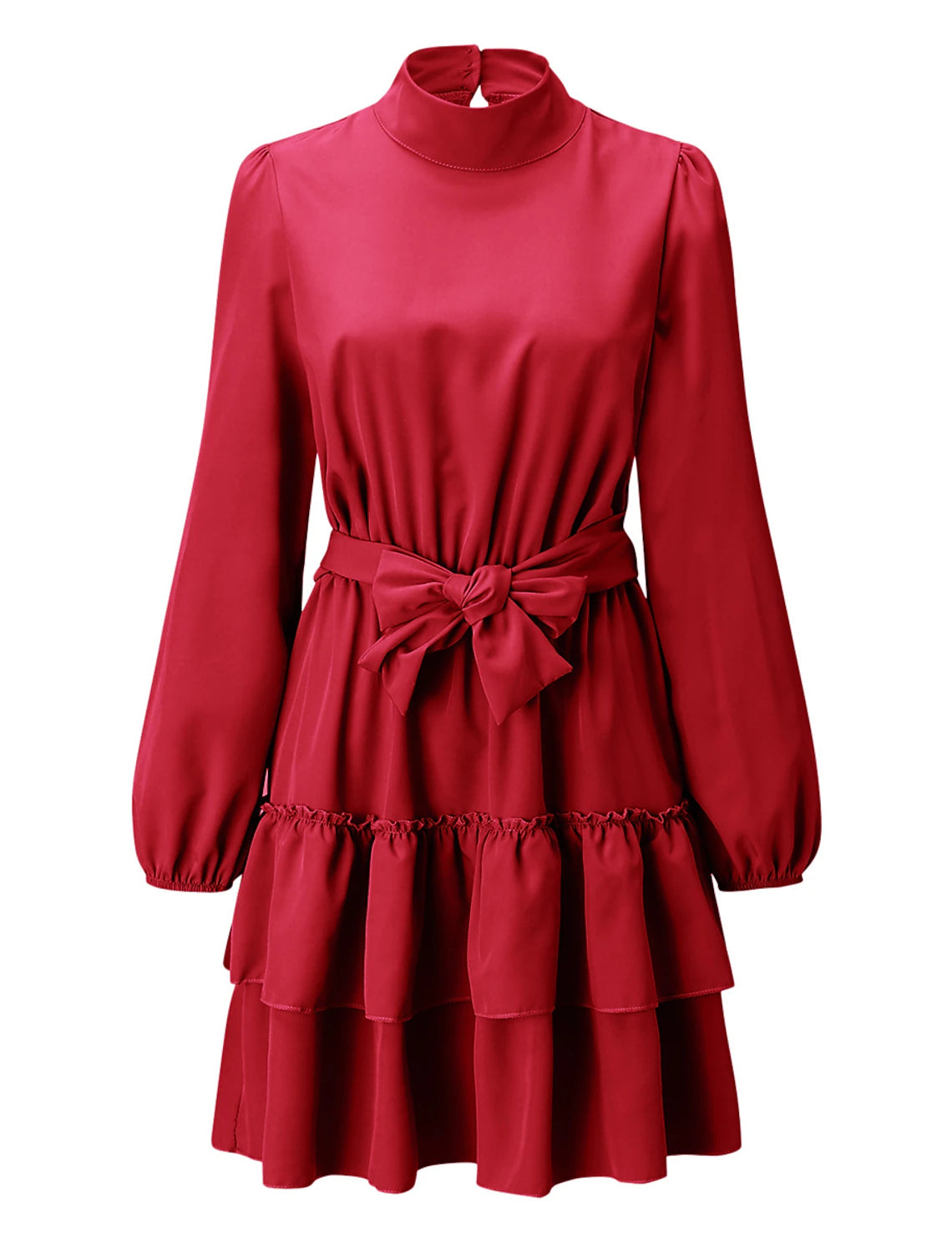 Women's Red Christmas Party Dress Homecoming Dress Cocktail Dress Black Red Green Long Sleeve Lace up Stand Collar Fashion Winter Dress