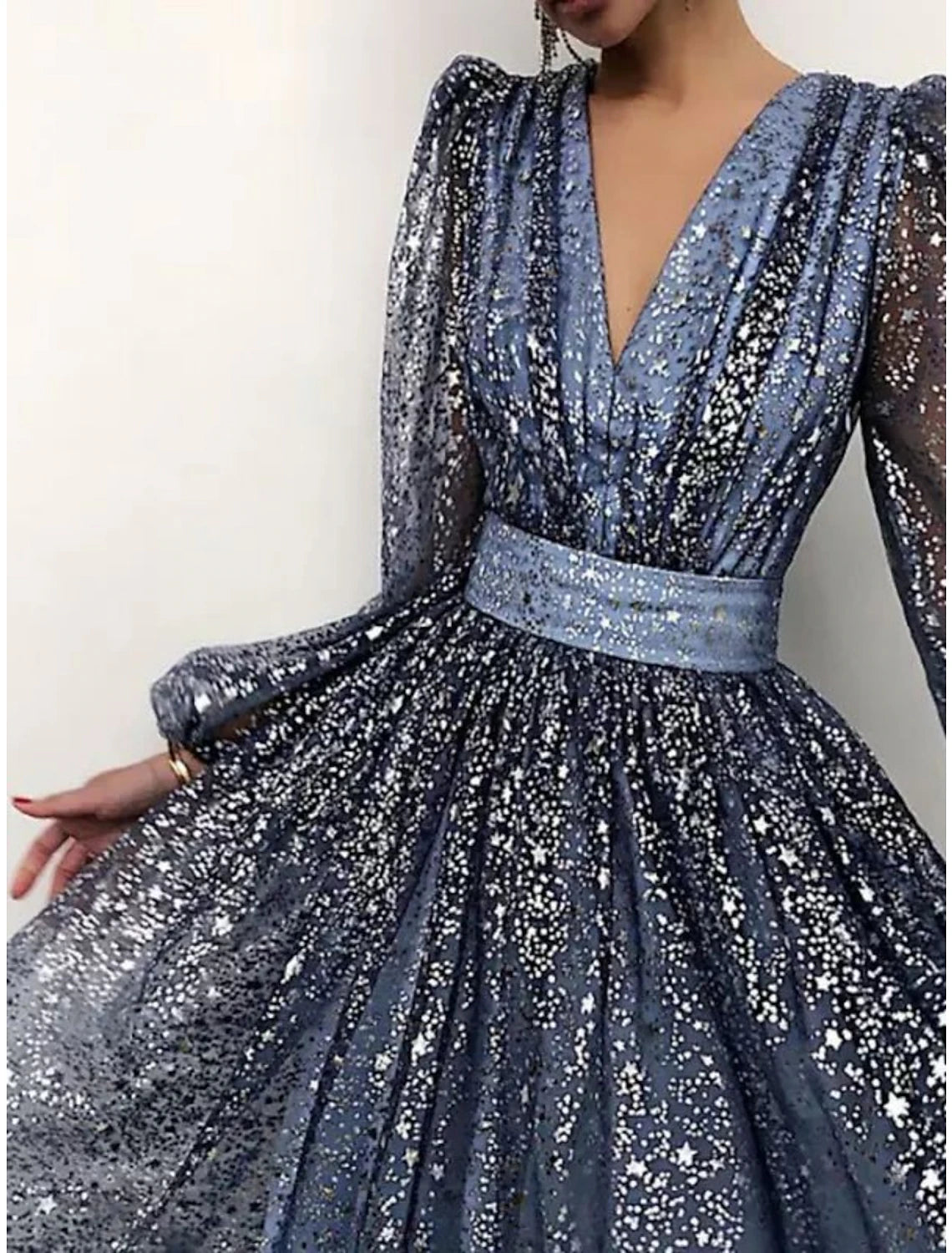 Women‘s Sequin Dress Party Dress Sparkly Dress Dress Homecoming Dress Sheath Dress Swing Dress Midi Dress Dusty Rose Dusty Blue Long Sleeve Plain Ruched Winter Fall Spring V Neck Mod