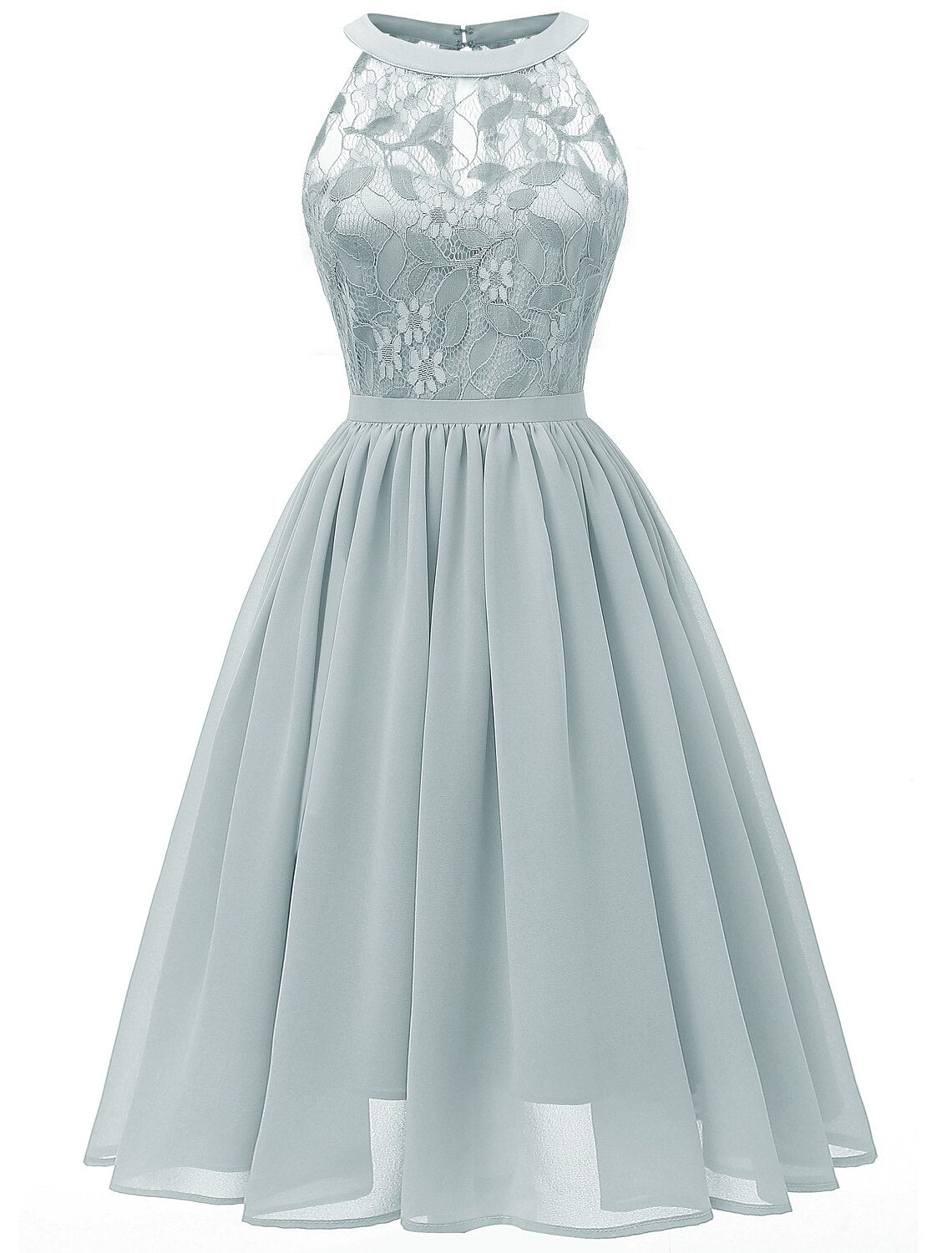A-Line Cocktail Dresses Vintage Dress Party Wear Knee Length Sleeveless Jewel Neck Lace with Lace Insert Pattern / Print