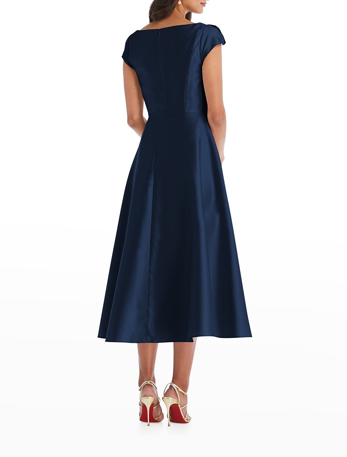 Vestidos de cóctel de corte A, vestido minimalista, para invitados de boda, de compromiso, largo hasta la rodilla, manga corta, escote redondo, satén italiano con drapeado.