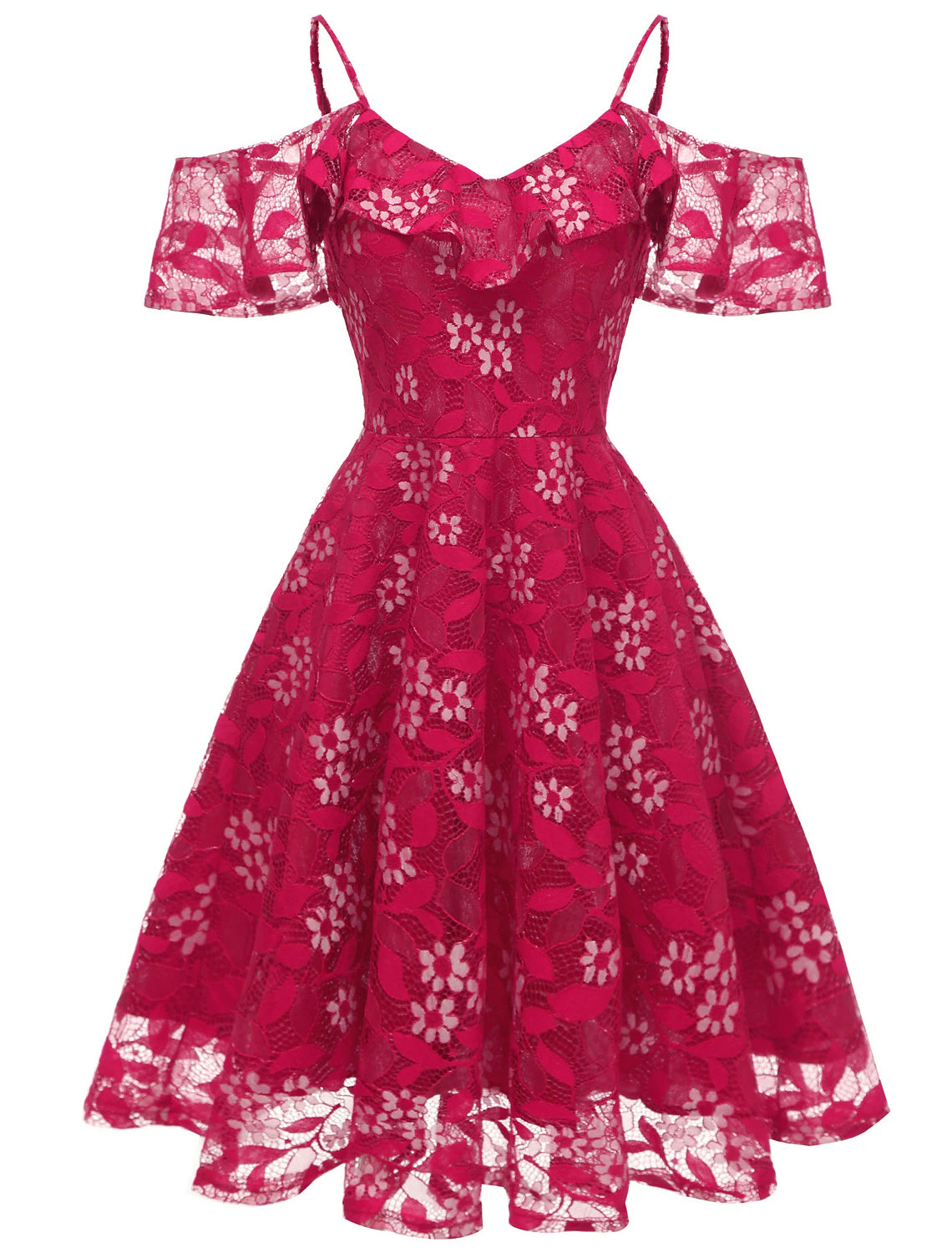 A-Line Cocktail Dresses Vintage Dress Party Wear Knee Length Short Sleeve V Neck Lace with Lace Insert Pattern