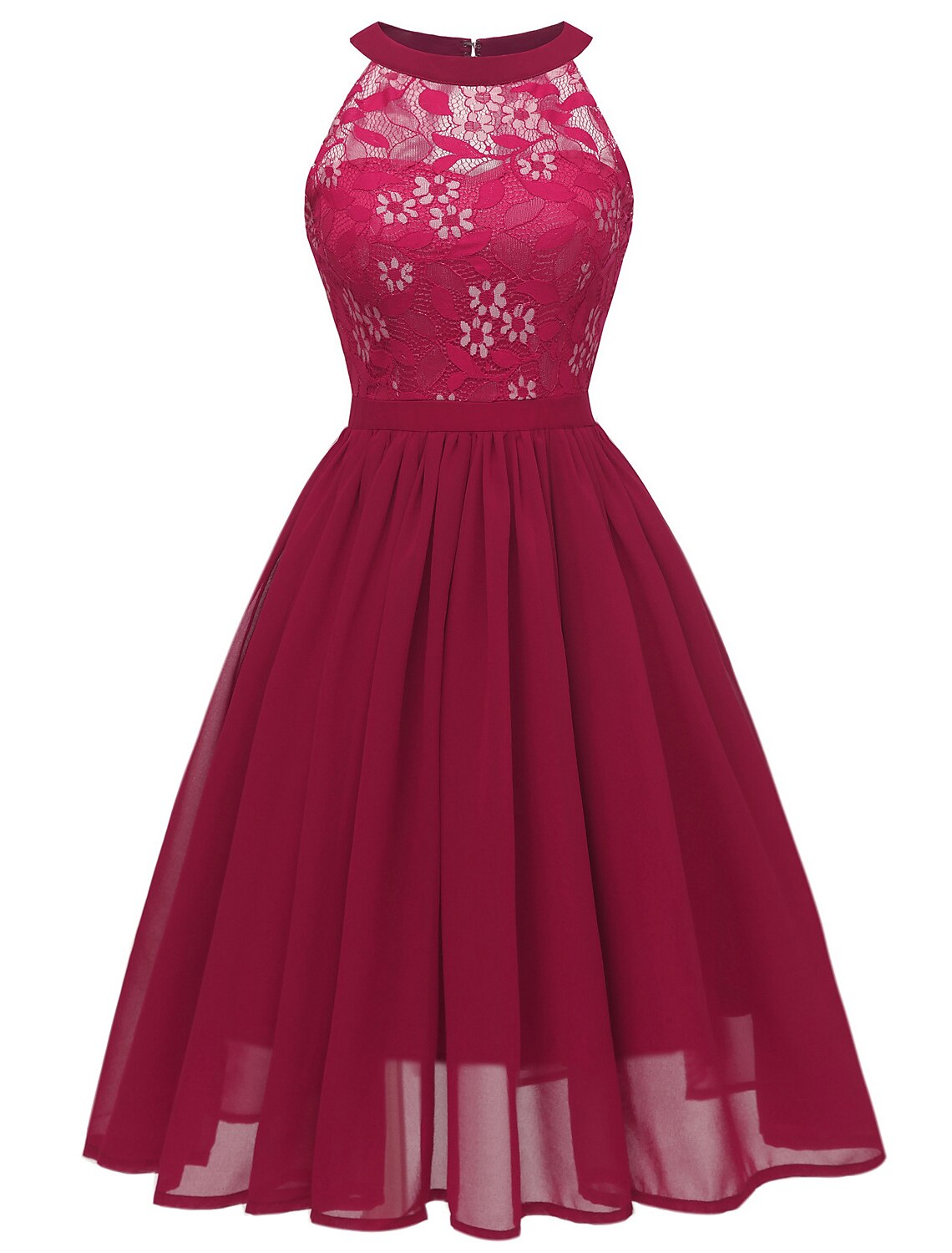 A-Line Cocktail Dresses Vintage Dress Party Wear Knee Length Sleeveless Jewel Neck Lace with Lace Insert Pattern / Print