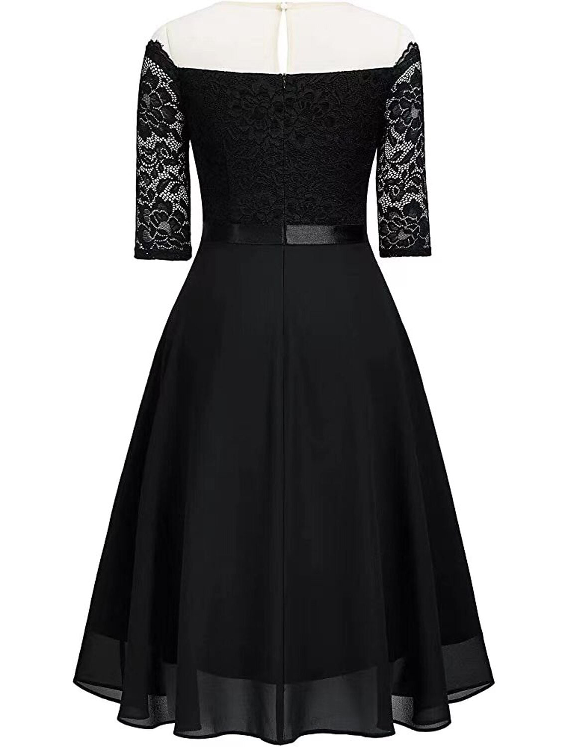 A-Line Cocktail Dresses Vintage Dress Party Wear Cocktail Party Knee Length Half Sleeve Jewel Neck Fall Wedding Guest Lace with Pleats