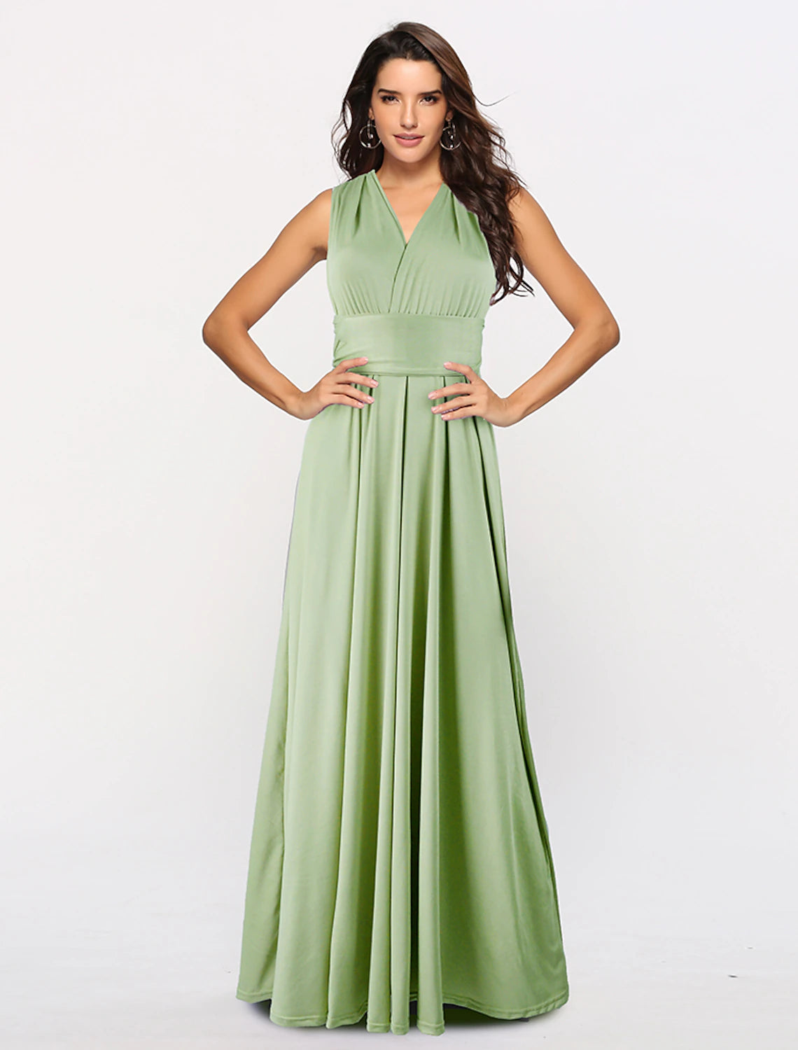 A-Line Convertible Holiday Prom Birthday Dress Halter Neck Backless Crisscross Back V Back Sleeveless Floor Length Stretch Satin with Sash / Ribbon Pleats