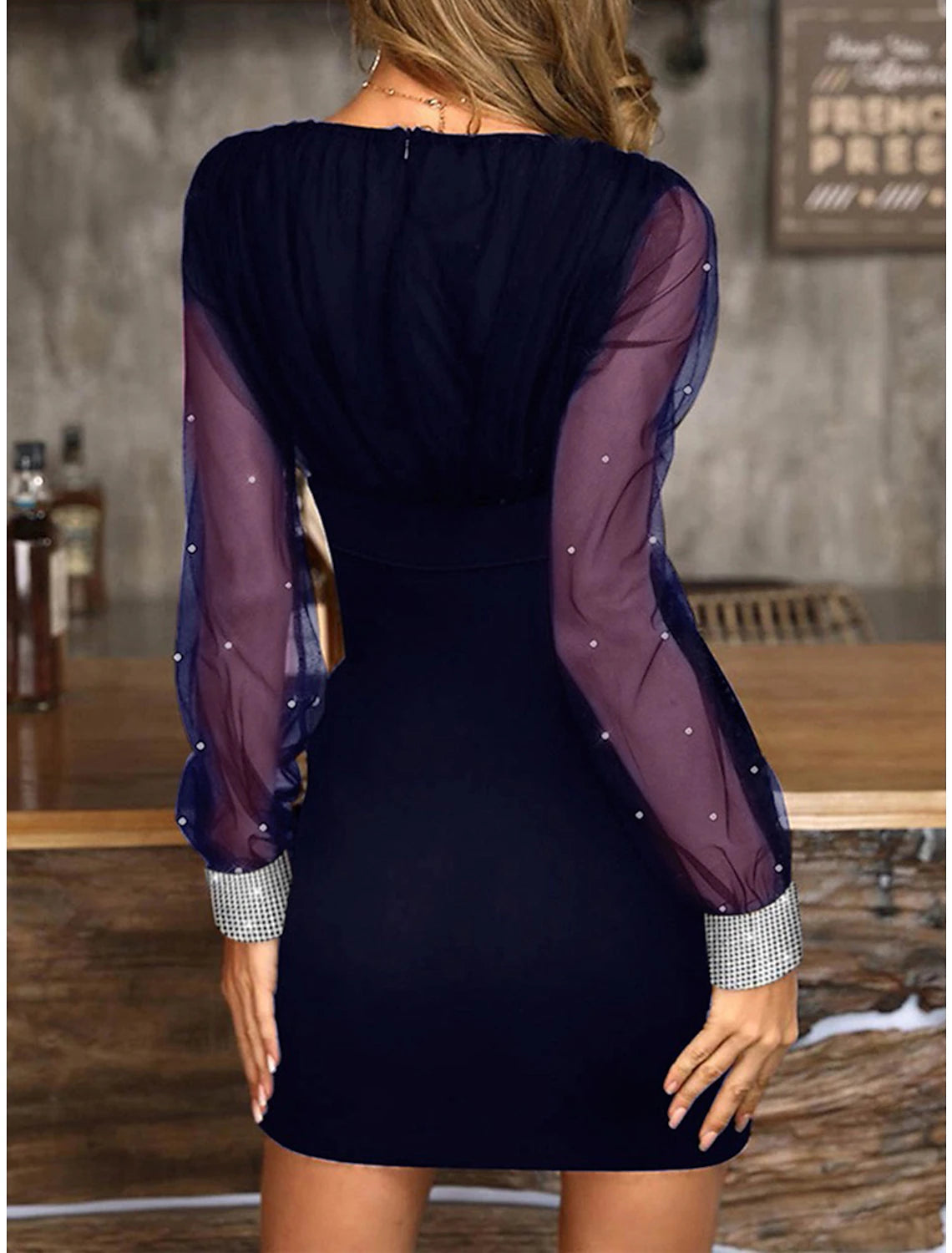 Women‘s Christmas Party Dress Homecoming Dress Cocktail Dress Bodycon Mini Dress Black Wine Blue Long Sleeve Pure Color Ruched Fall Winter Autumn V Neck Fashion Vacation
