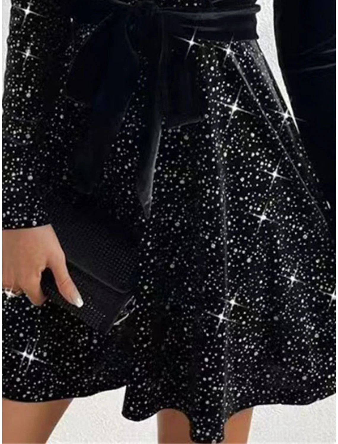 Women‘s Party Dress Sequin Dress Black Dress Velvet Dress Homecoming Dress Mini Dress Long Sleeve Pure Color Beads Fall Winter Autumn V Neck Fashion Winter Dress Wedding Guest Birthday Slim