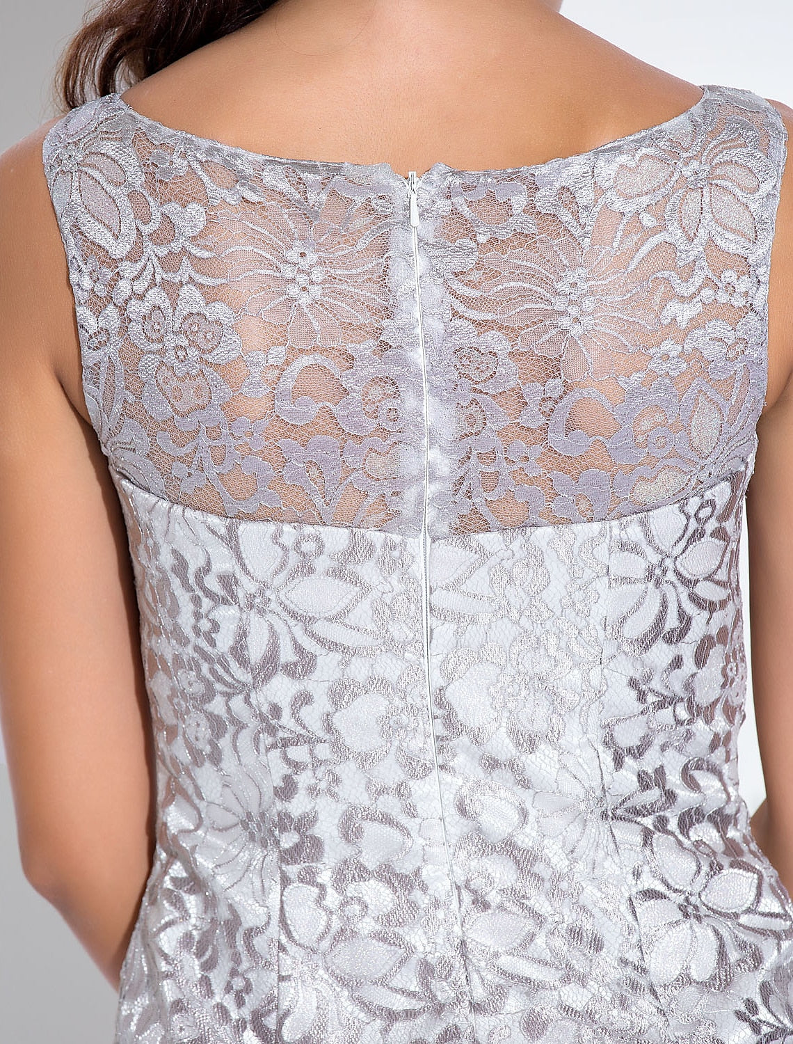 Vestido de fiesta elegante para fiesta de bienvenida, cóctel, cuello ilusión, sin mangas, corto/mini, satén elástico con inserción de encaje