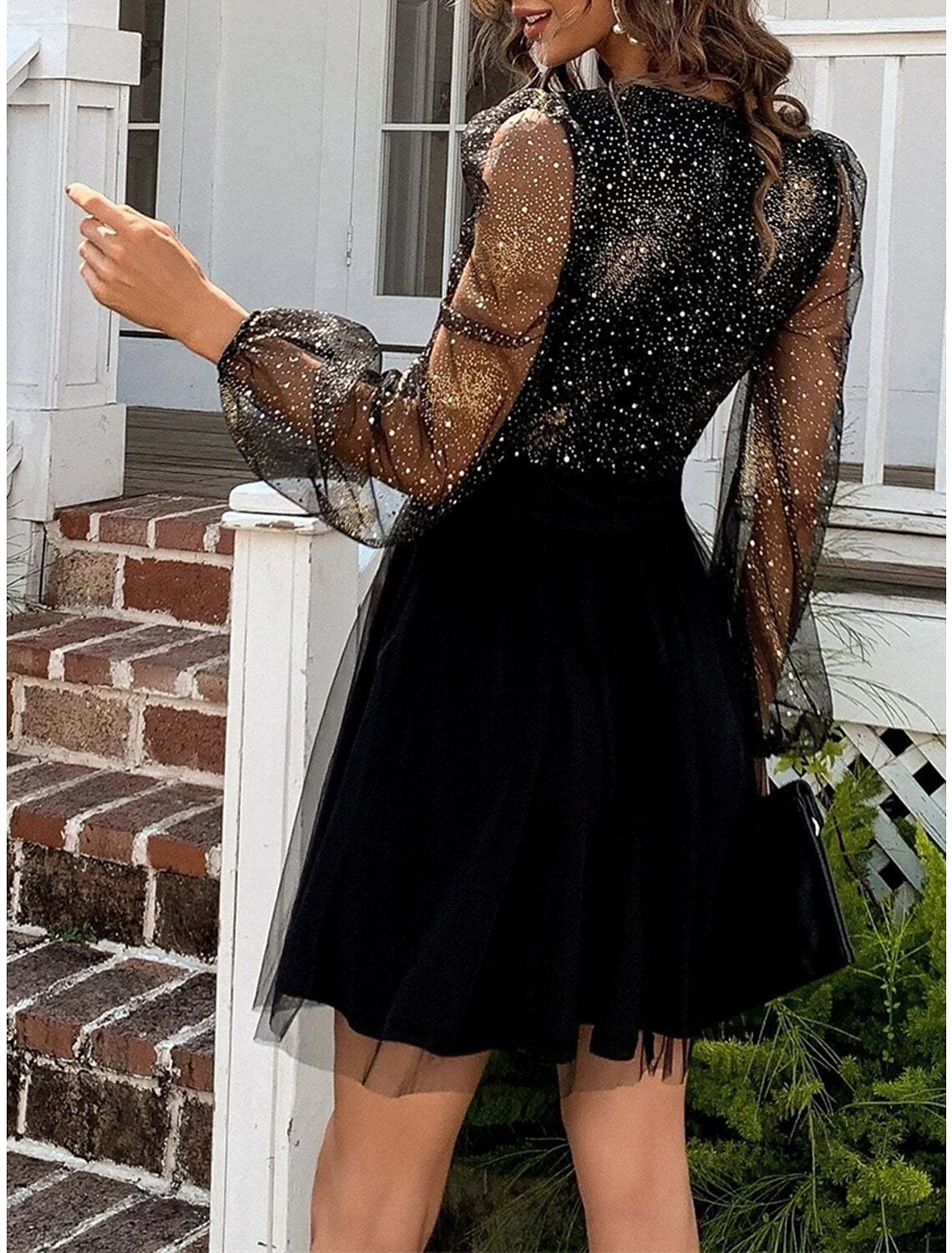 Women‘s Little Black Dress Sexy Dress Party Dress Homecoming Dress Mini Dress Long Sleeve Color Block Ruched Fall Winter Autumn V Neck Fashion Winter Dress