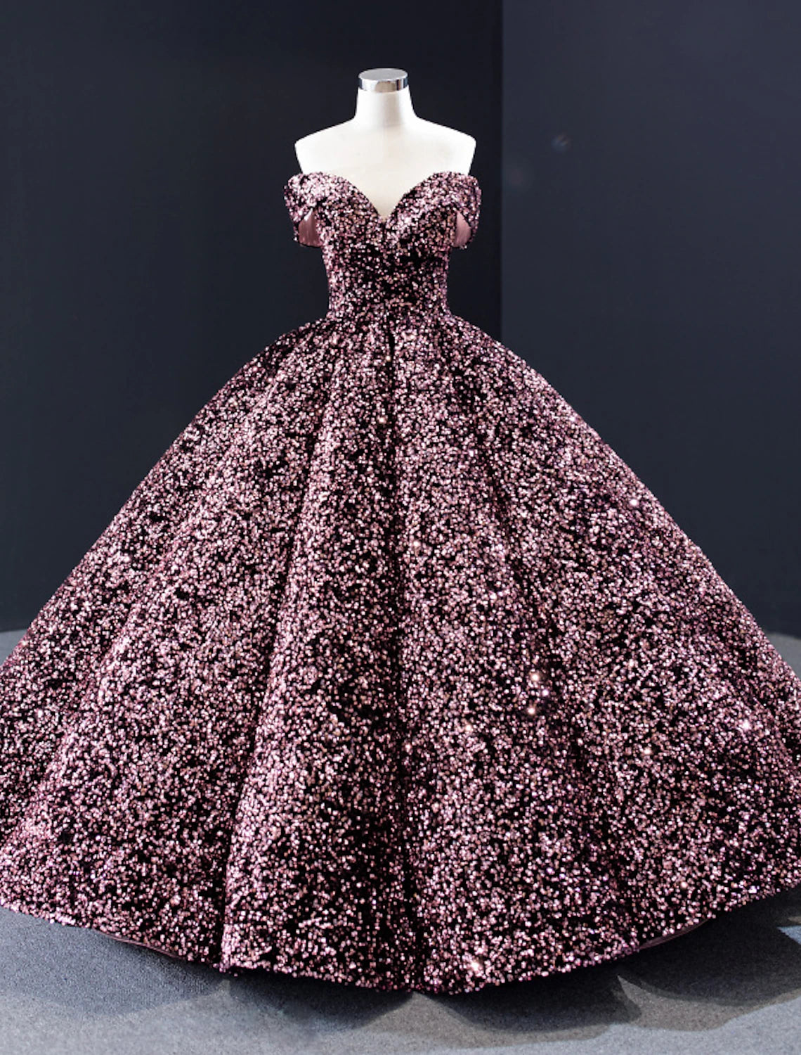 Ball Gown Luxurious Sparkle Quinceanera Formal Evening Birthday Dress Off Shoulder Sleeveless Floor Length Sequined with Pleats Sequin