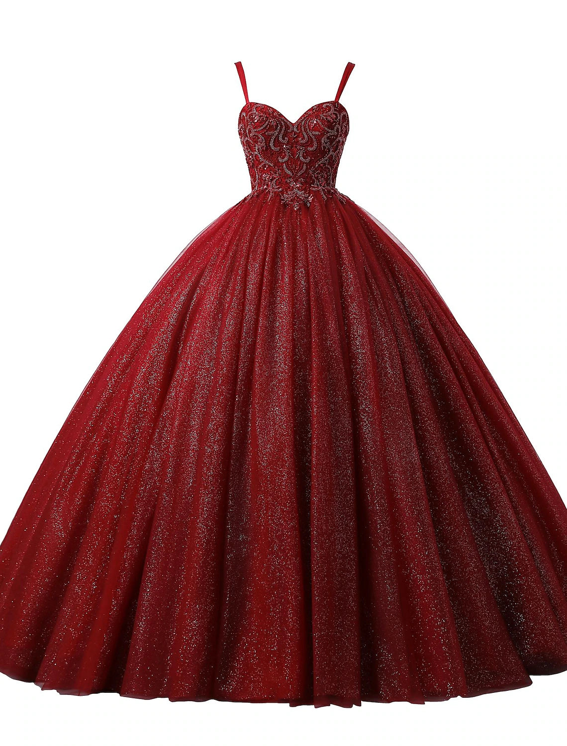 Ball Gown Prom Dresses Princess Dress Graduation Quinceanera Floor Length Sleeveless Spaghetti Strap Lace with Beading Appliques