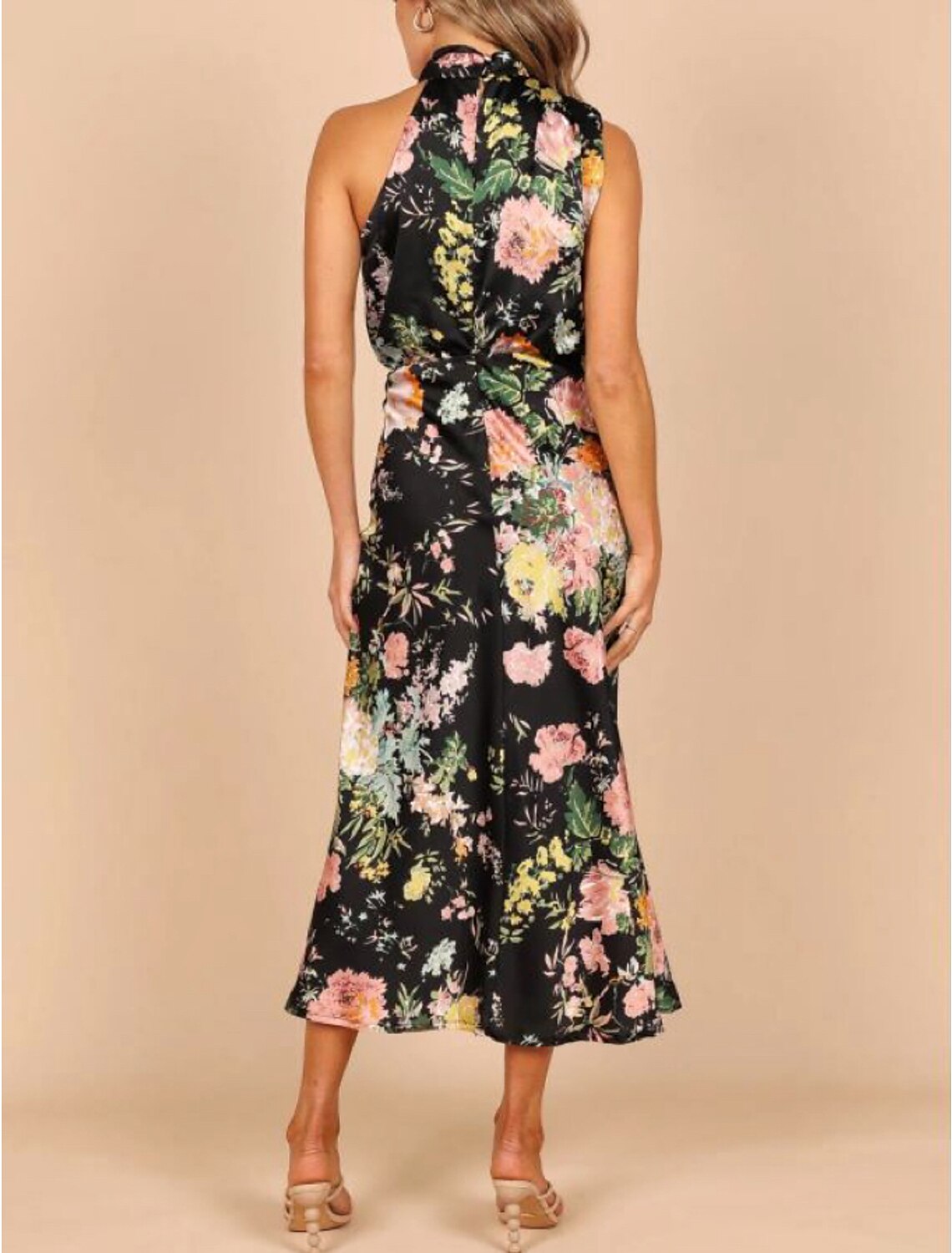 A-Line Wedding Guest Dresses Minimalist Dress Party Wear Ankle Length Sleeveless Halter Neck Satin with Ruche