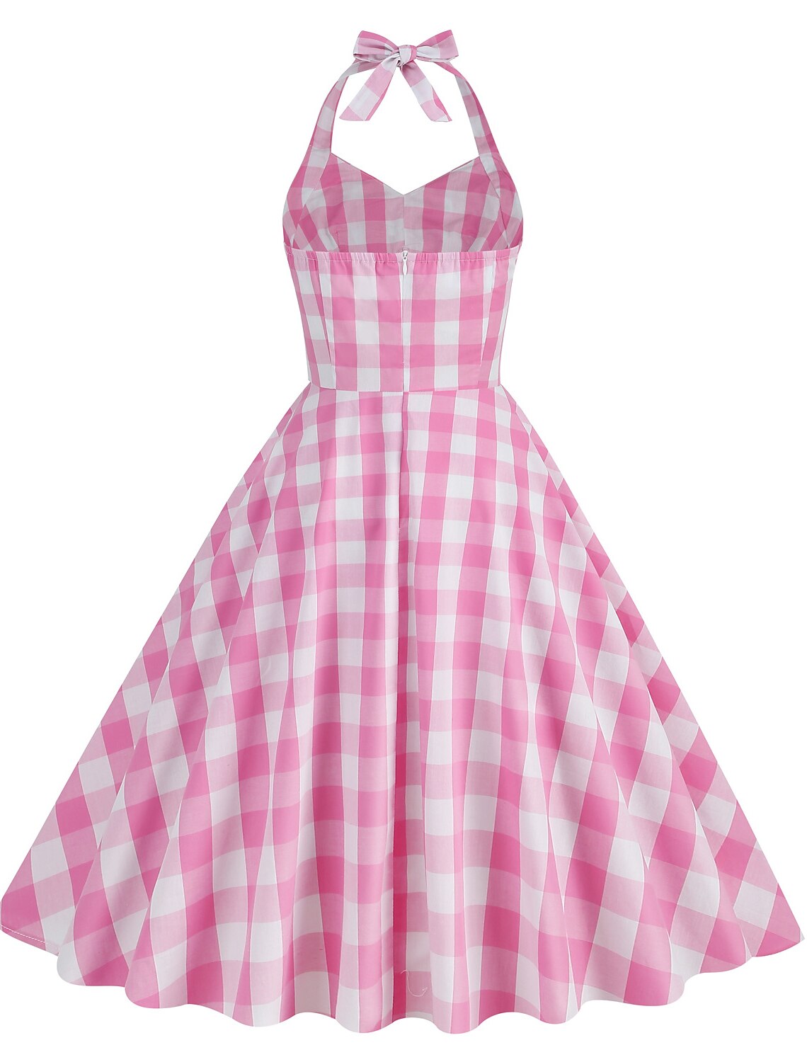 A-Line Party Dresses 1950s Dress Wedding Guest Holiday Knee Length Sleeveless Halter Neck pink hobbies Dresses Cotton with Bow(s) Pleats