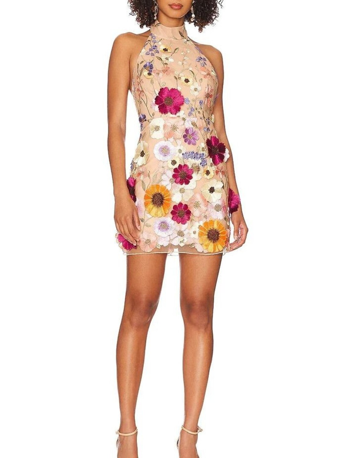 Sheath / Column Homecoming Dresses Floral Dress Cocktail Party Birthday Short / Mini Sleeveless Halter Neck Pink Dress Lace with Embroidery