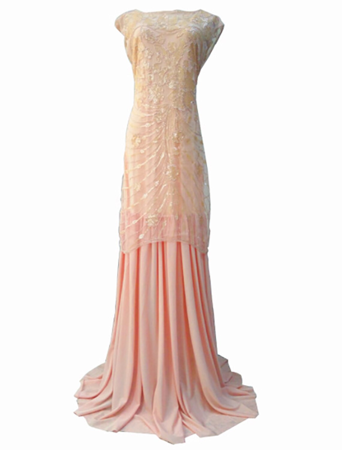 Vestido de noche estilo A, estilo vintage, para fiestas, largo hasta el suelo, sin mangas, cuello joya, licra, espalda en V con bordado de lentejuelas