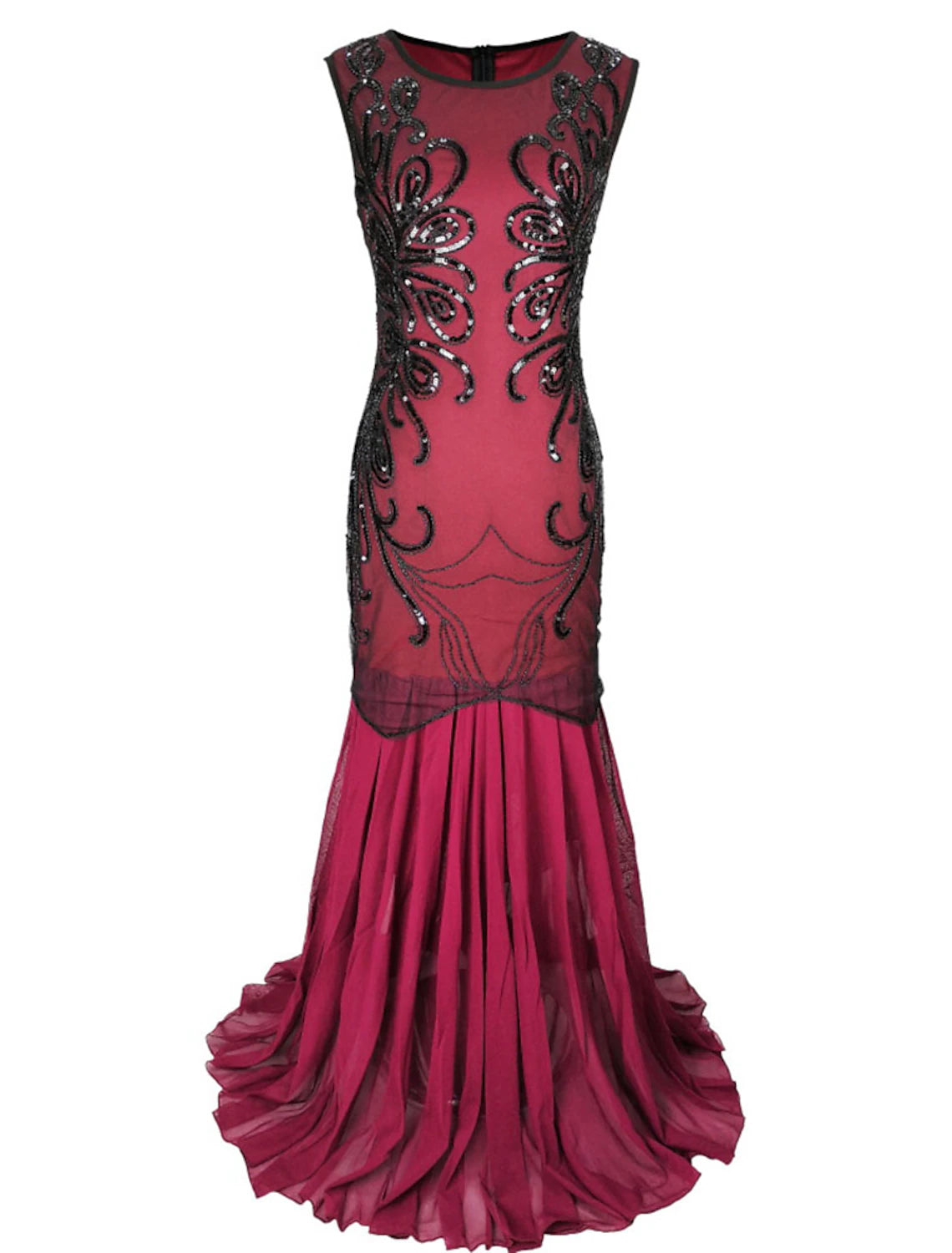 A-Line Evening Gown Vintage Dress Holiday Floor Length Sleeveless Jewel Neck Cotton Blend with Sequin Splicing