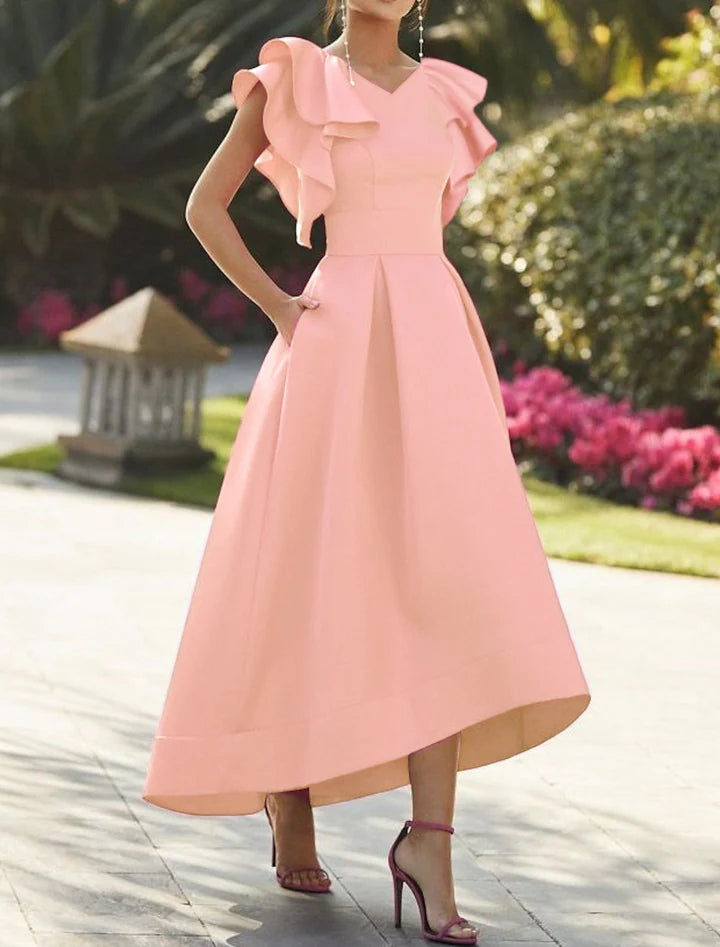 Vestidos de fiesta asimétricos con escote en V y corte princesa