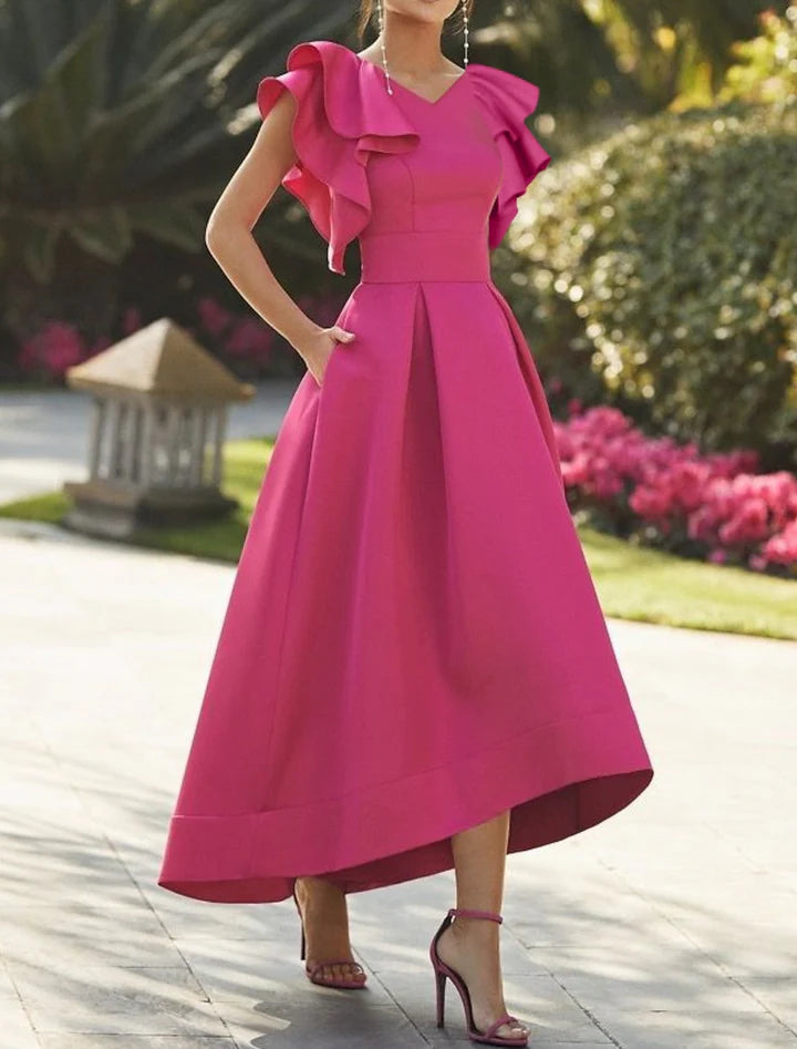 Vestidos de fiesta asimétricos con escote en V y corte princesa