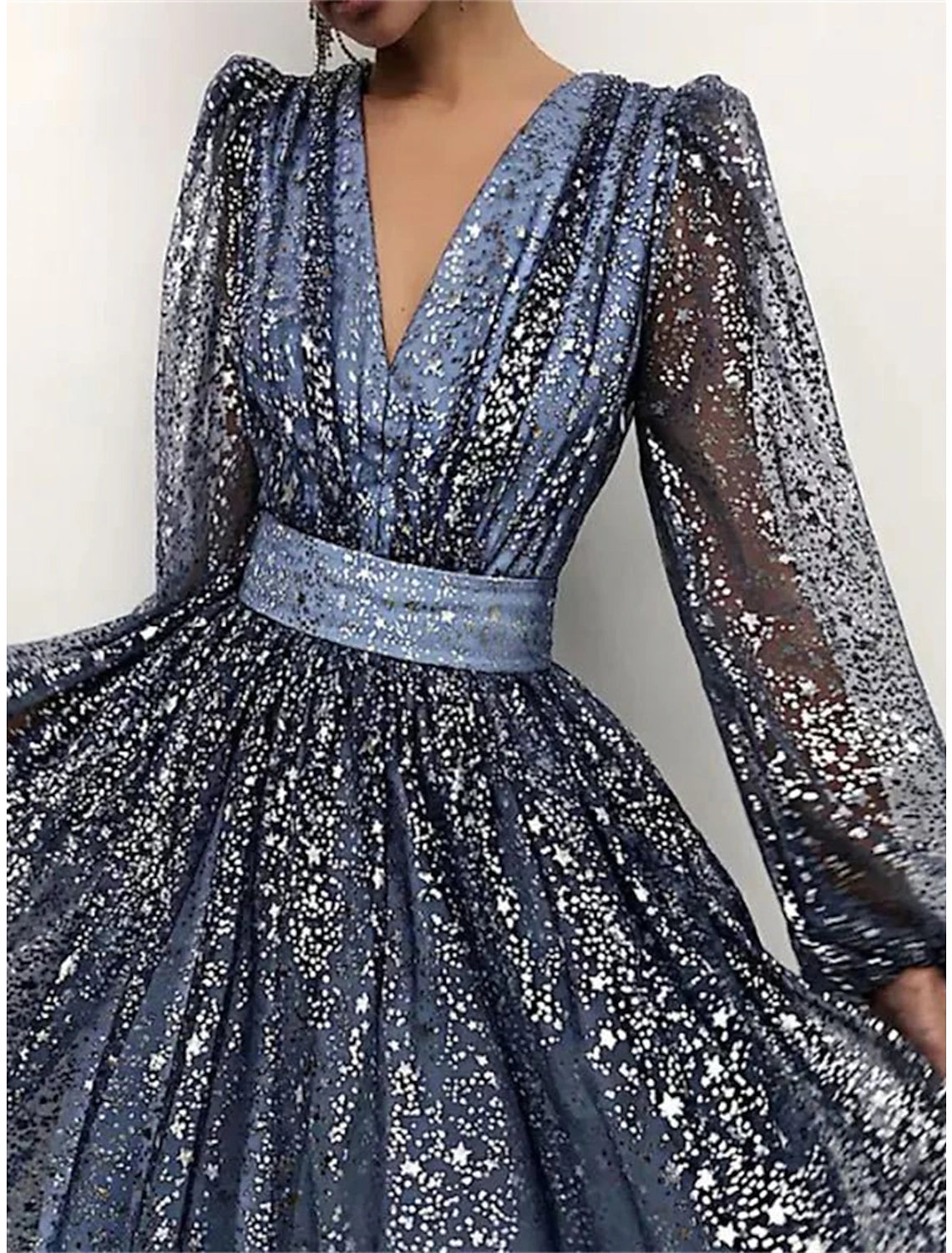 Women's Sequin Dress Party Dress Homecoming Dress Midi Dress Light Pink Pink Blue Long Sleeve Pure Color Sequins Spring Fall Winter V Neck Fashion Winter Dress Wedding Guest Birthday