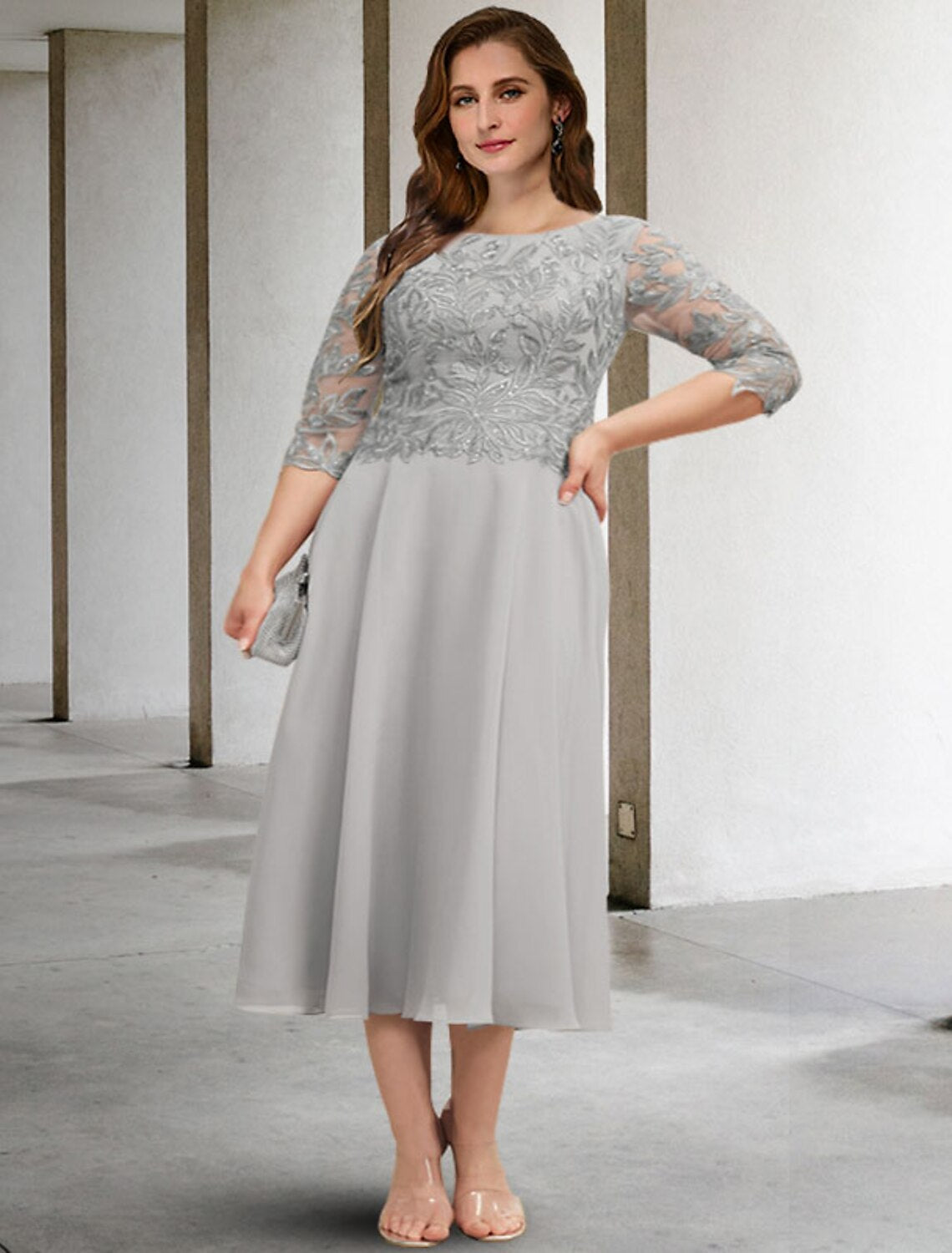 curve elegant dresses Curve Glitter Cowl A-line Gown by Ladivine CD252C
