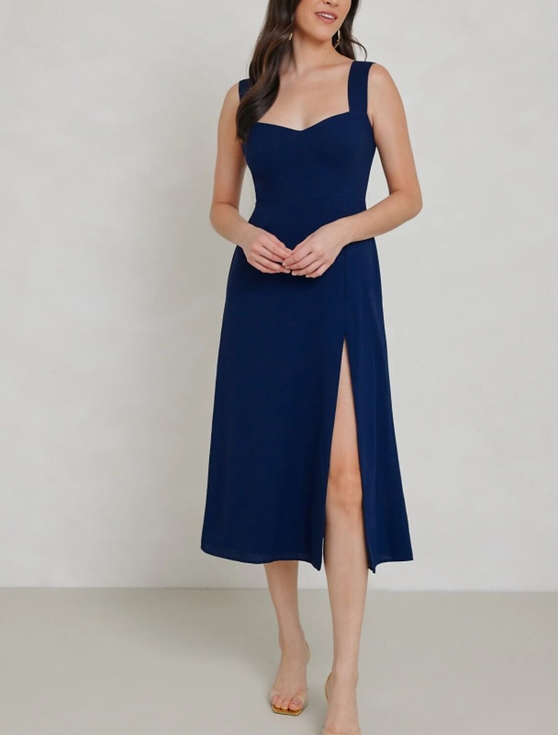 Vestido de dama de honor con corte tubo/columna, escote cuadrado/en V, sin mangas, elegante, largo hasta el suelo/media rodilla, de gasa con abertura frontal