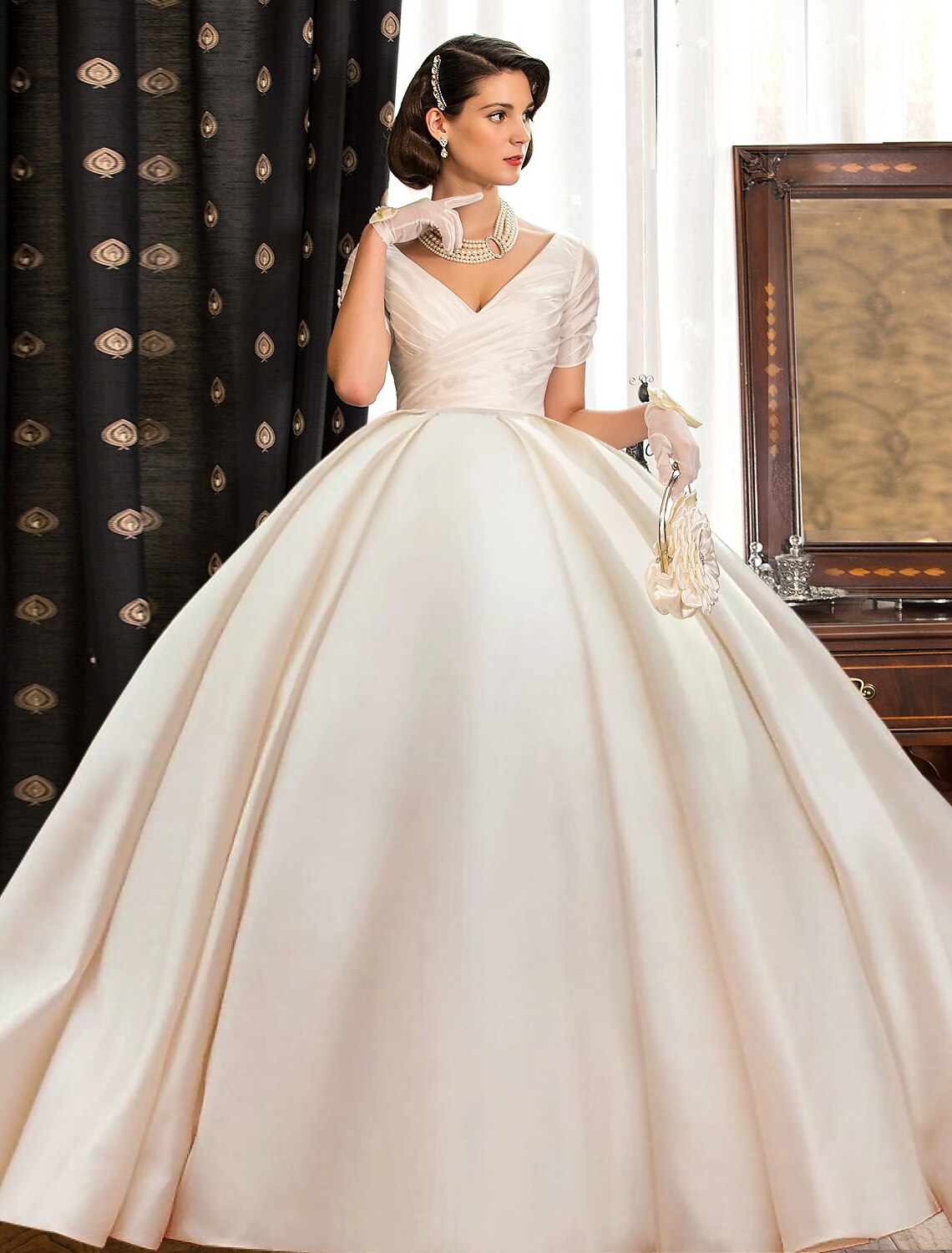 fall engagement dresses Engagement Formal Fall Wedding Dresses Ball Gown V Neck Short Sleeve C – Amzcw Dress