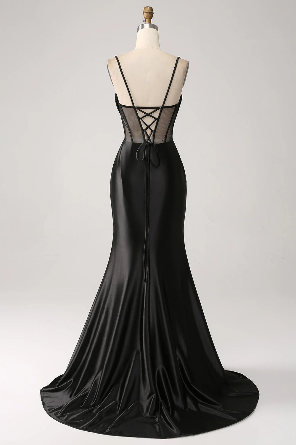 Amzcw Mermaid Sweetheart Black Satin Long Prom Dress With Beading prom dresses shops