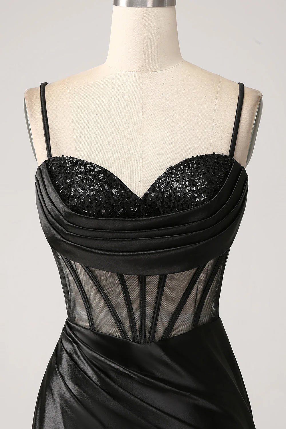 Amzcw Mermaid Sweetheart Black Satin Long Prom Dress With Beading prom dresses shops