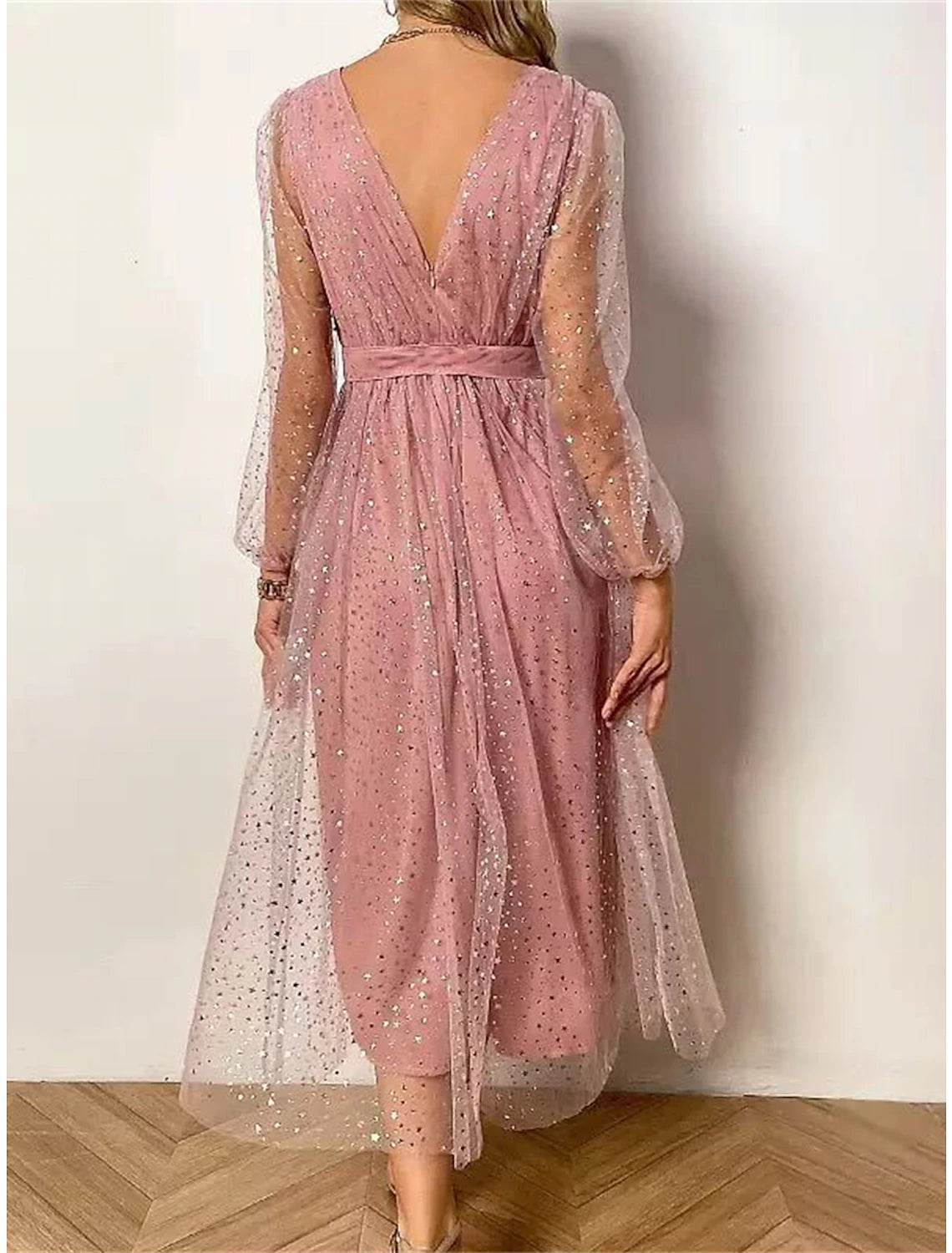 Women's Sequin Dress Party Dress Homecoming Dress Midi Dress Light Pink Pink Blue Long Sleeve Pure Color Sequins Spring Fall Winter V Neck Fashion Winter Dress Wedding Guest Birthday