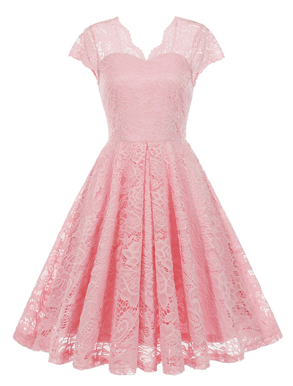 Women's Vintage Dress Party Dress Lace Dress Mini Dress Light Yellow Black Pink Short Sleeve Pure Color Lace Spring Fall Winter V Neck Vintage Christmas Wedding Guest Birthday