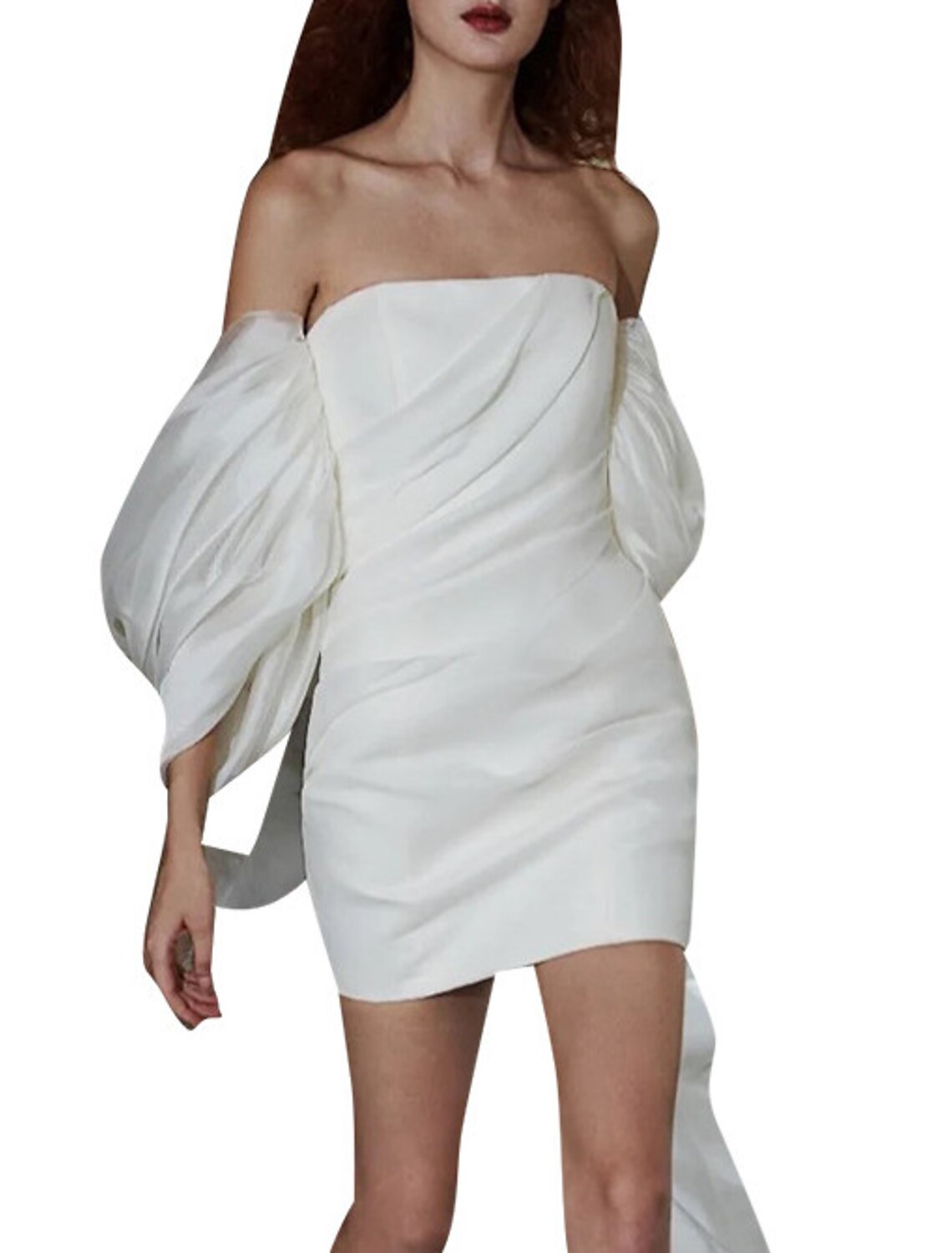 Sheath / Column Homecoming Dresses Little White Dresses Dress Party Wear Cocktail Party Short / Mini Half Sleeve Off Shoulder Tulle with Bow(s)