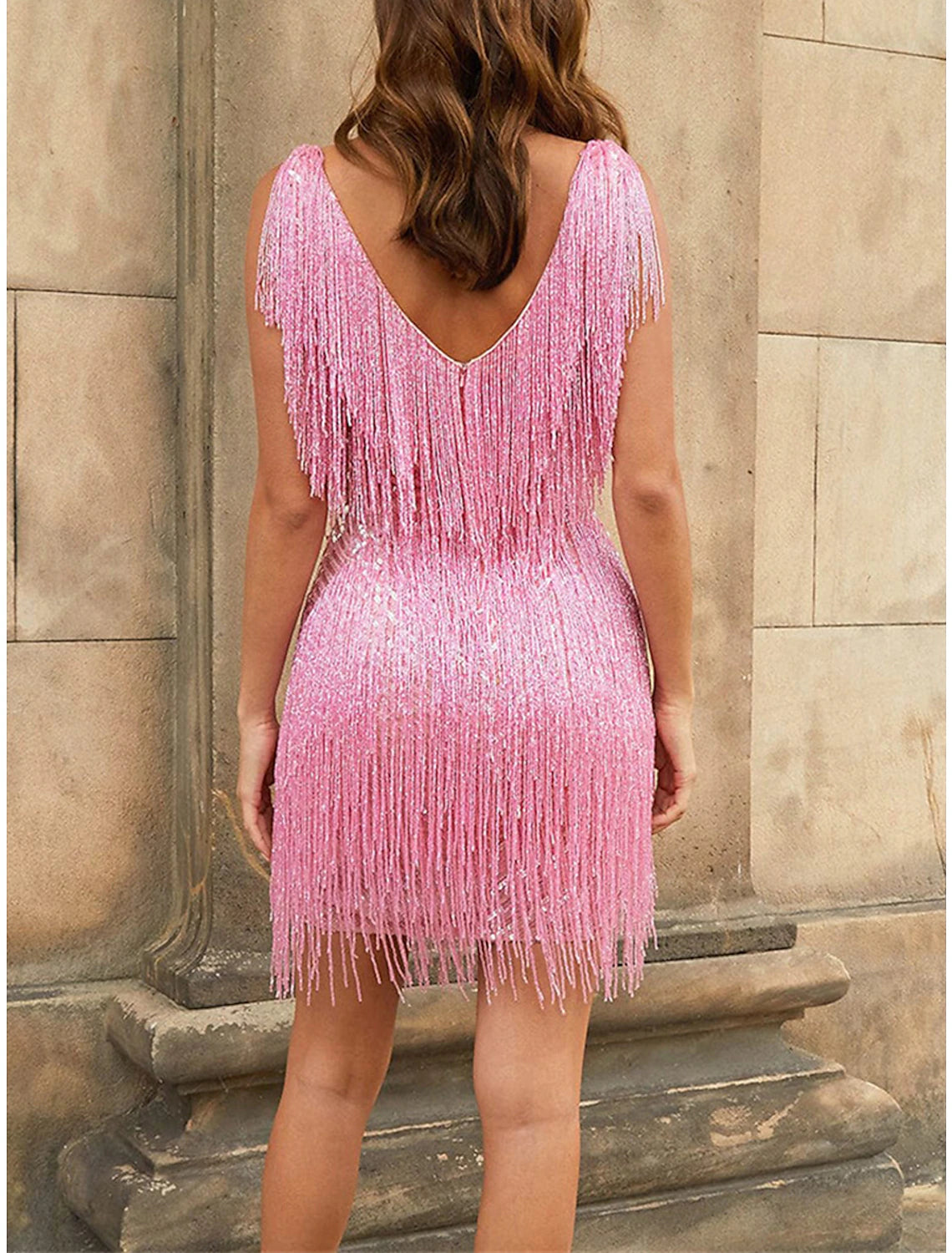 Women‘s Sequin Dress Fringe Dress Pink Sequin Dress Party Dress Sparkly Dress Black Dress Homecoming Mini Dress Silver Black White Sleeveless Sparkly Glitter Winter V Neck Fashion
