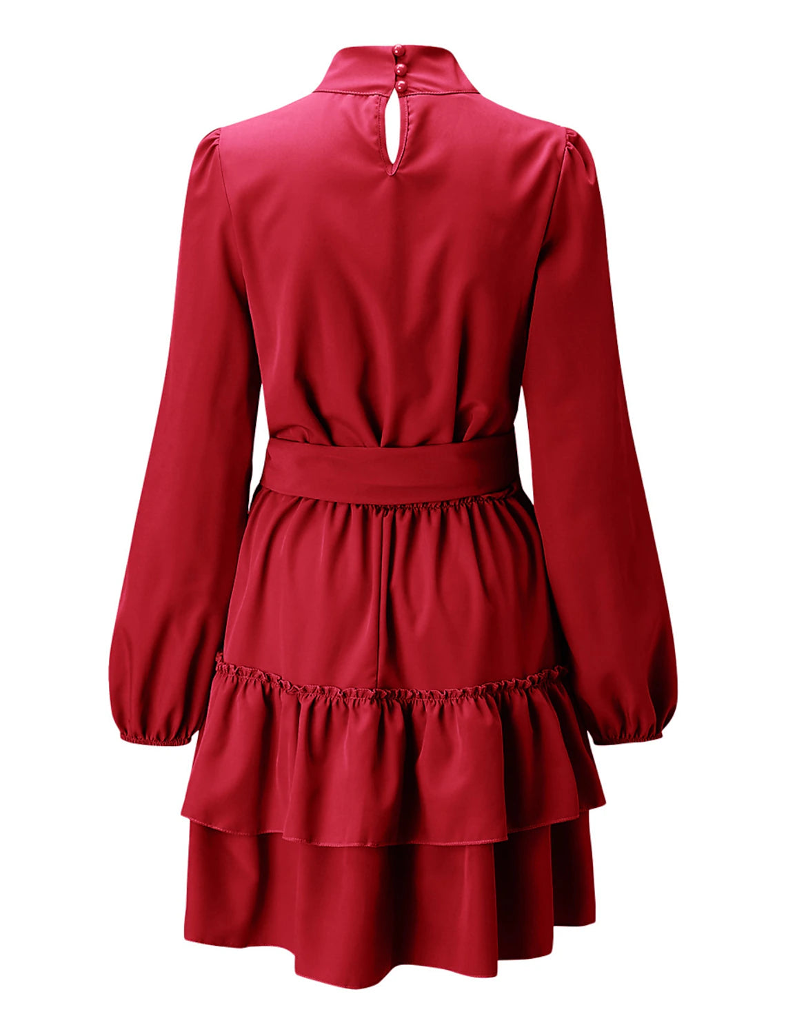 Women's Red Christmas Party Dress Homecoming Dress Cocktail Dress Black Red Green Long Sleeve Lace up Stand Collar Fashion Winter Dress