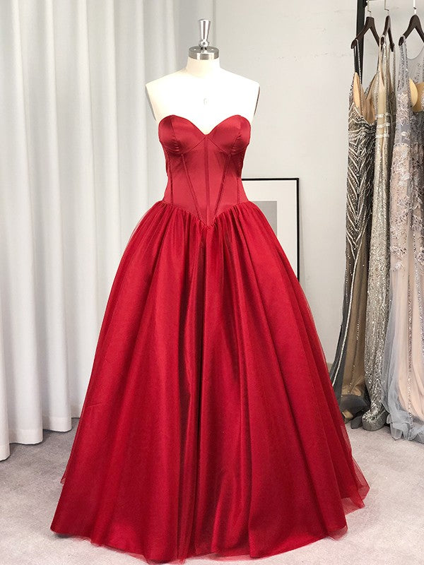 Ball Gown Sleeveless Tulle With Ruffles Sweetheart Floor-Length Dresses