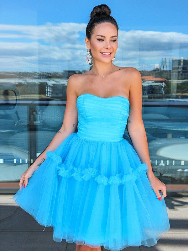 Save A-Line/Princess Strapless Tulle Ruffles Sleeveless Short/Mini Homecoming Dresses
