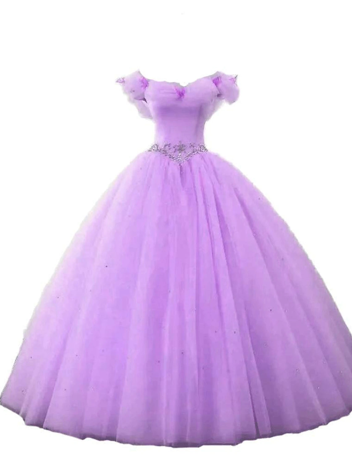Ball Gown Prom Dresses Princess Dress Graduation Quinceanera Floor Length Sleeveless Off Shoulder Tulle with Pearls Beading Butterfly
