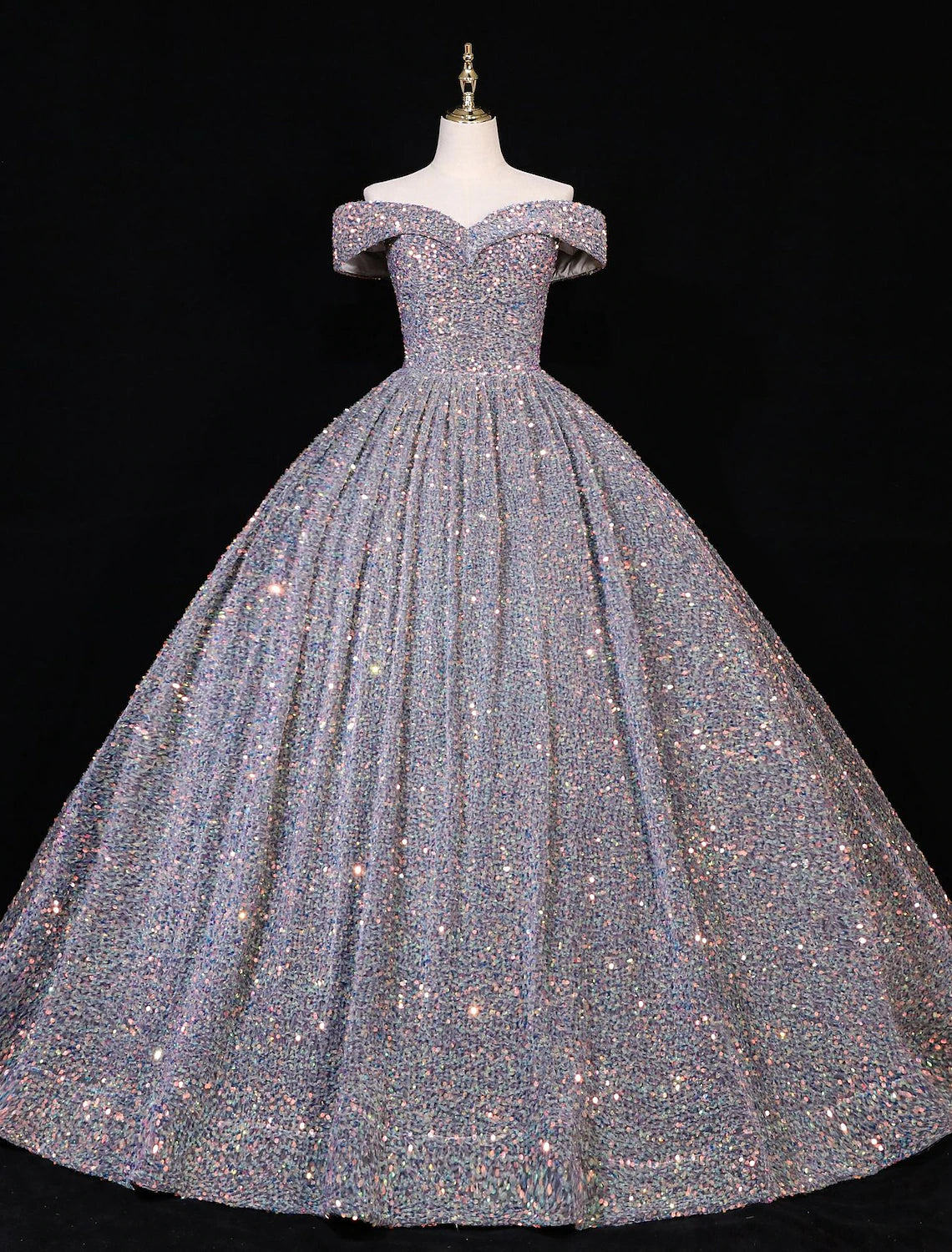Ball Gown Luxurious Sparkle Quinceanera Formal Evening Birthday Dress Off Shoulder Sleeveless Floor Length Sequined with Pleats Sequin