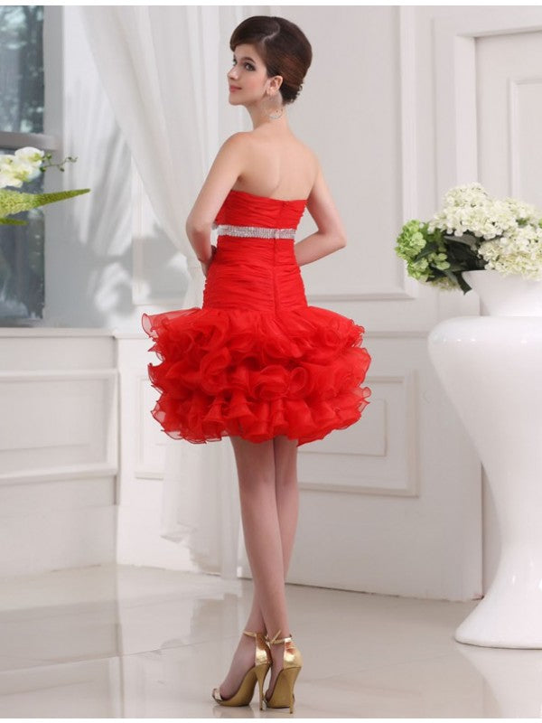 A-Line/Princess Beading Sweetheart Sleeveless Short Organza Cocktail Dresses