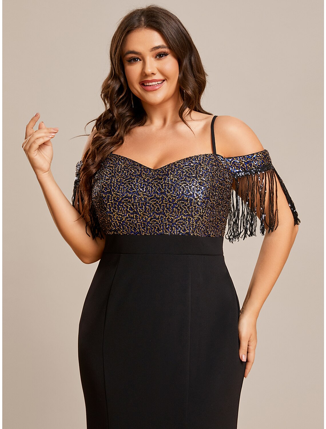 Mermaid / Trumpet Wedding Guest Dresses Minimalist Dress Formal Floor Length Short Sleeve Off Shoulder Stretch Fabric with Fringe Tassel