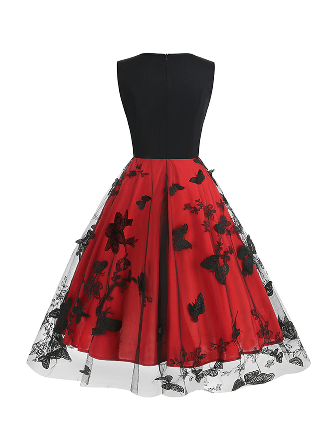 omen's Vintage Dress Party Dress Homecoming Dress Midi Dress Black Red Khaki Sleeveless Floral Mesh Spring Fall Winter V Neck Vintage Christmas Wedding Guest Birthday