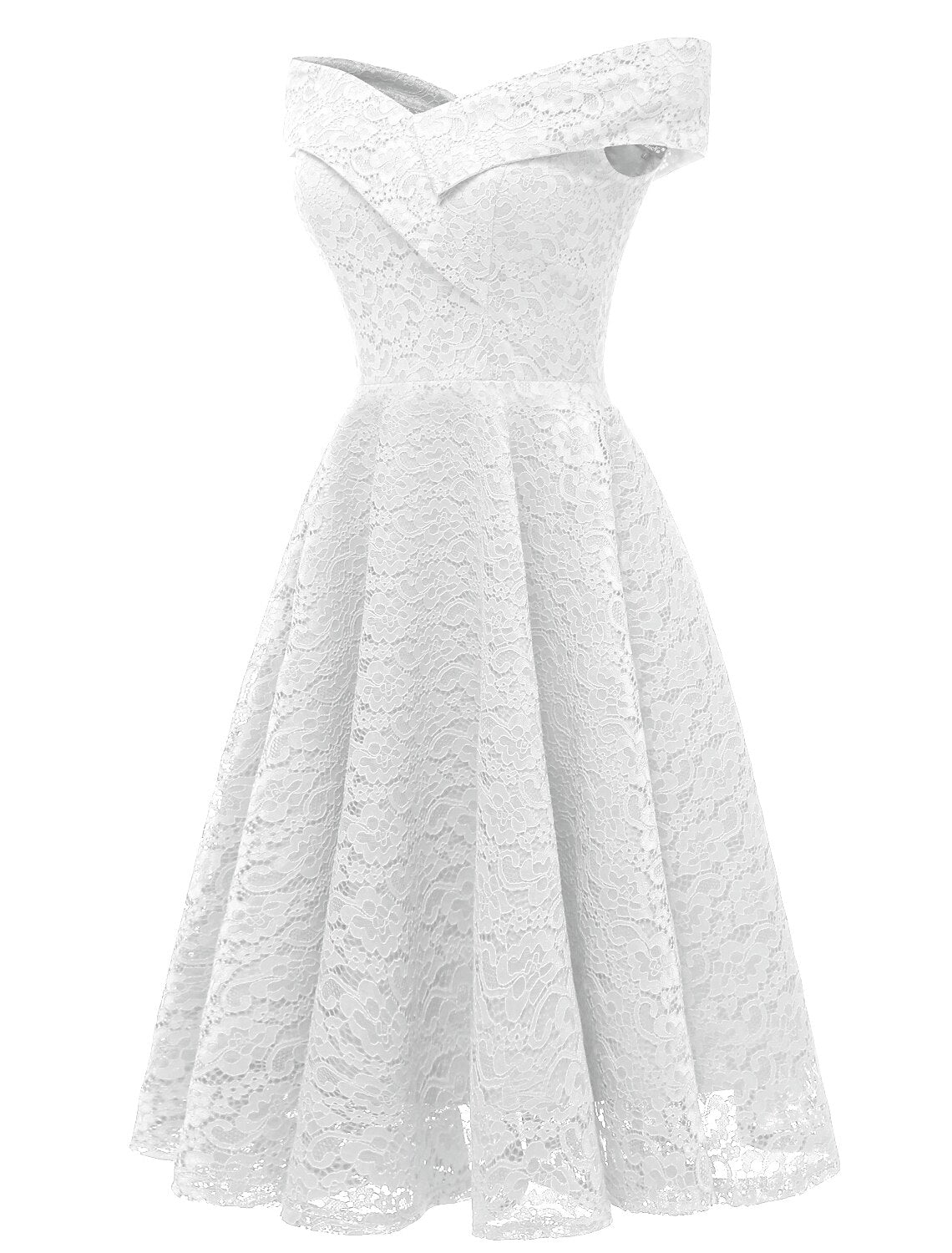A-Line WE Party Dress Wedding Guest Holiday Knee Length Short Sleeve Off Shoulder Bridesmaid Dress Lace with Pleats Lace Insert