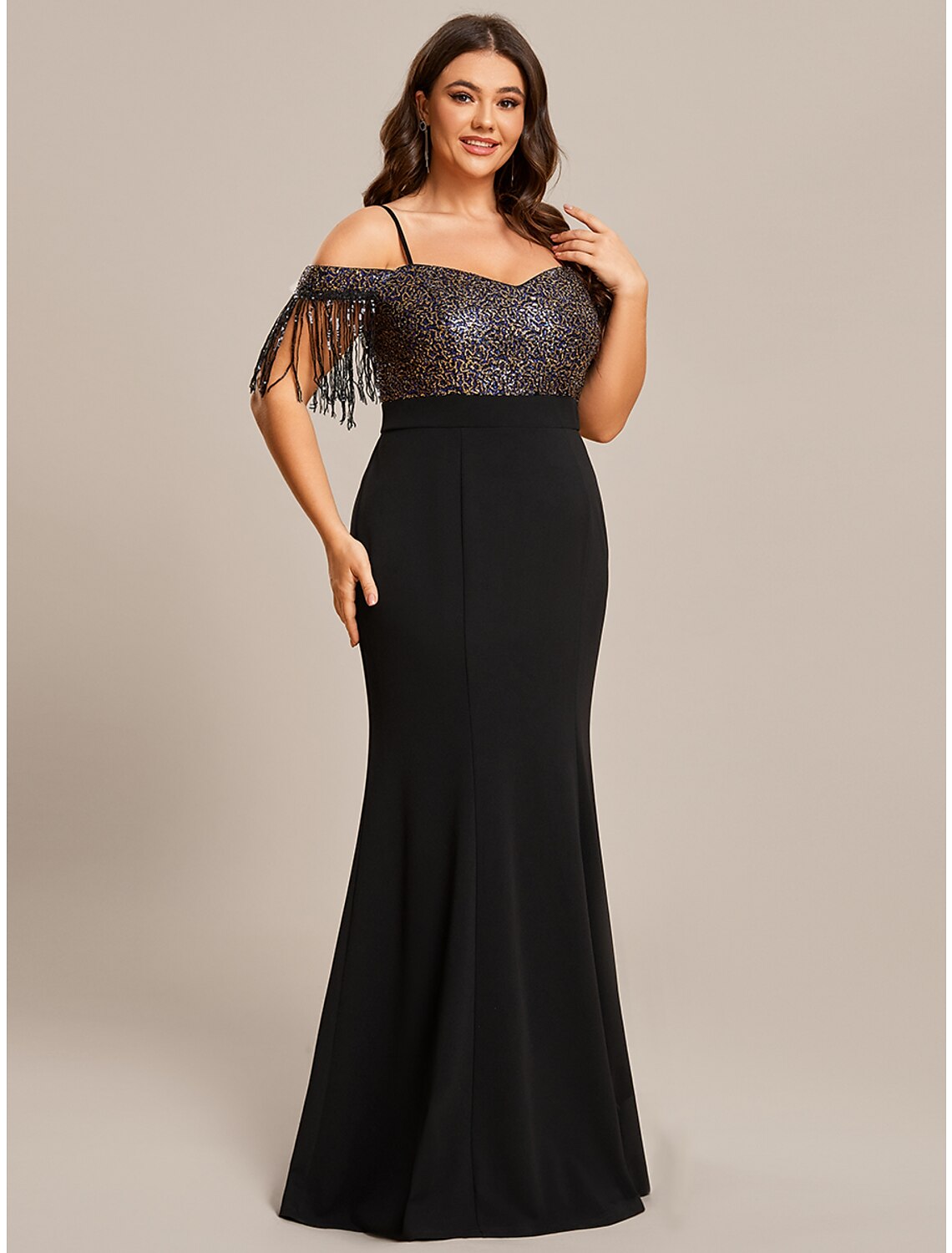 Mermaid / Trumpet Wedding Guest Dresses Minimalist Dress Formal Floor Length Short Sleeve Off Shoulder Stretch Fabric with Fringe Tassel