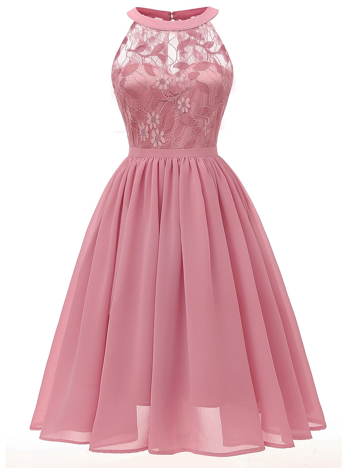 A-Line Cocktail Dresses Vintage Dress Party Wear Knee Length Sleeveless Jewel Neck Lace with Lace Insert Pattern / Print