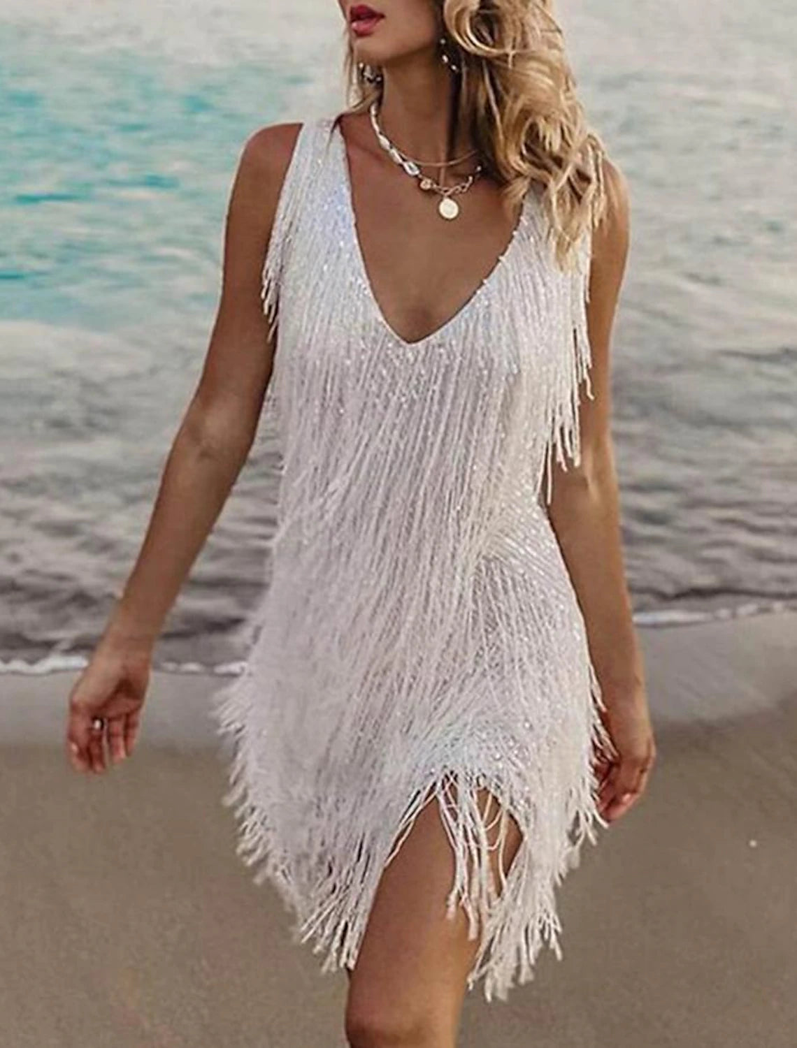 Roaring 20s 1920s Cocktail Dress Vintage Dress Flapper Dress Dress Masquerade The Great Gatsby Women's Adults' Sequins Tassel Fringe Cosplay Costume Christmas Party Homecoming Prom Dress Summer Spring