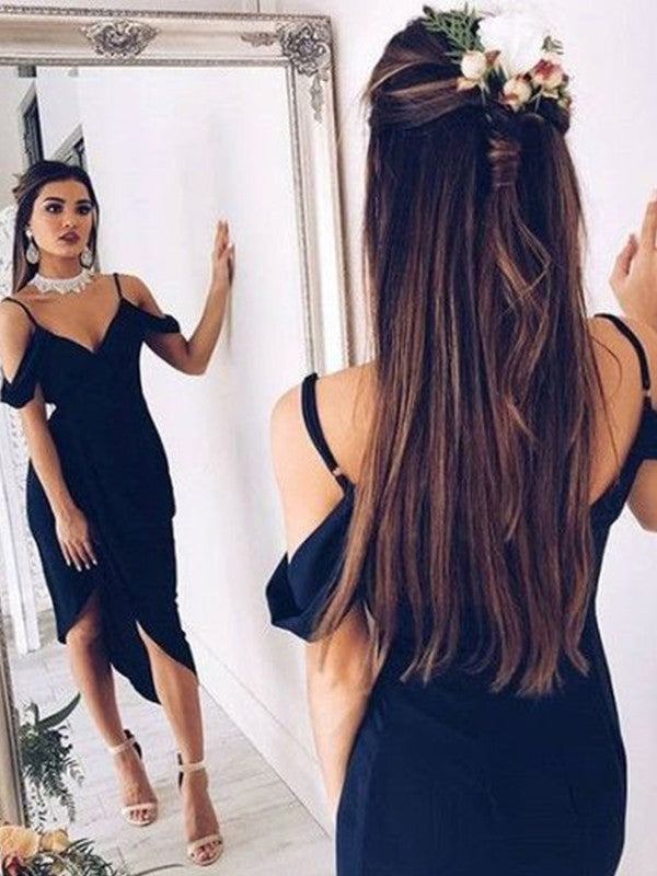 Vestidos asimétricos de licra con tirantes finos y mangas cortas