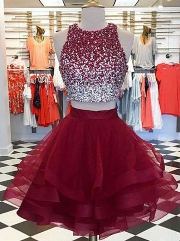 Vestidos de fiesta cortos/mini de organza con cuentas y corte princesa/corte A sin mangas