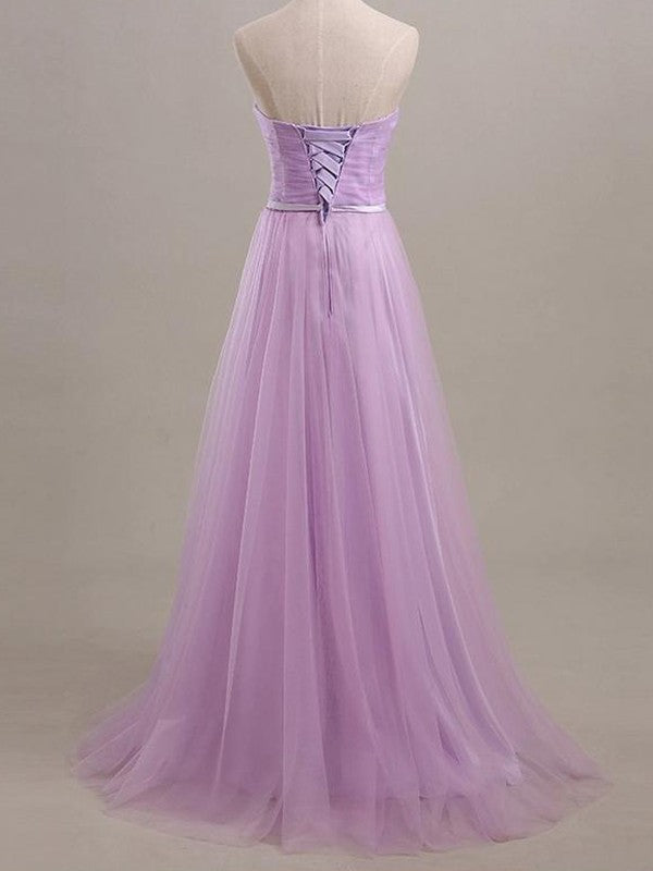 A-Line/Princess Sleeveless Sweetheart Floor-Length Sash/Ribbon/Belt Tulle Bridesmaid Dresses